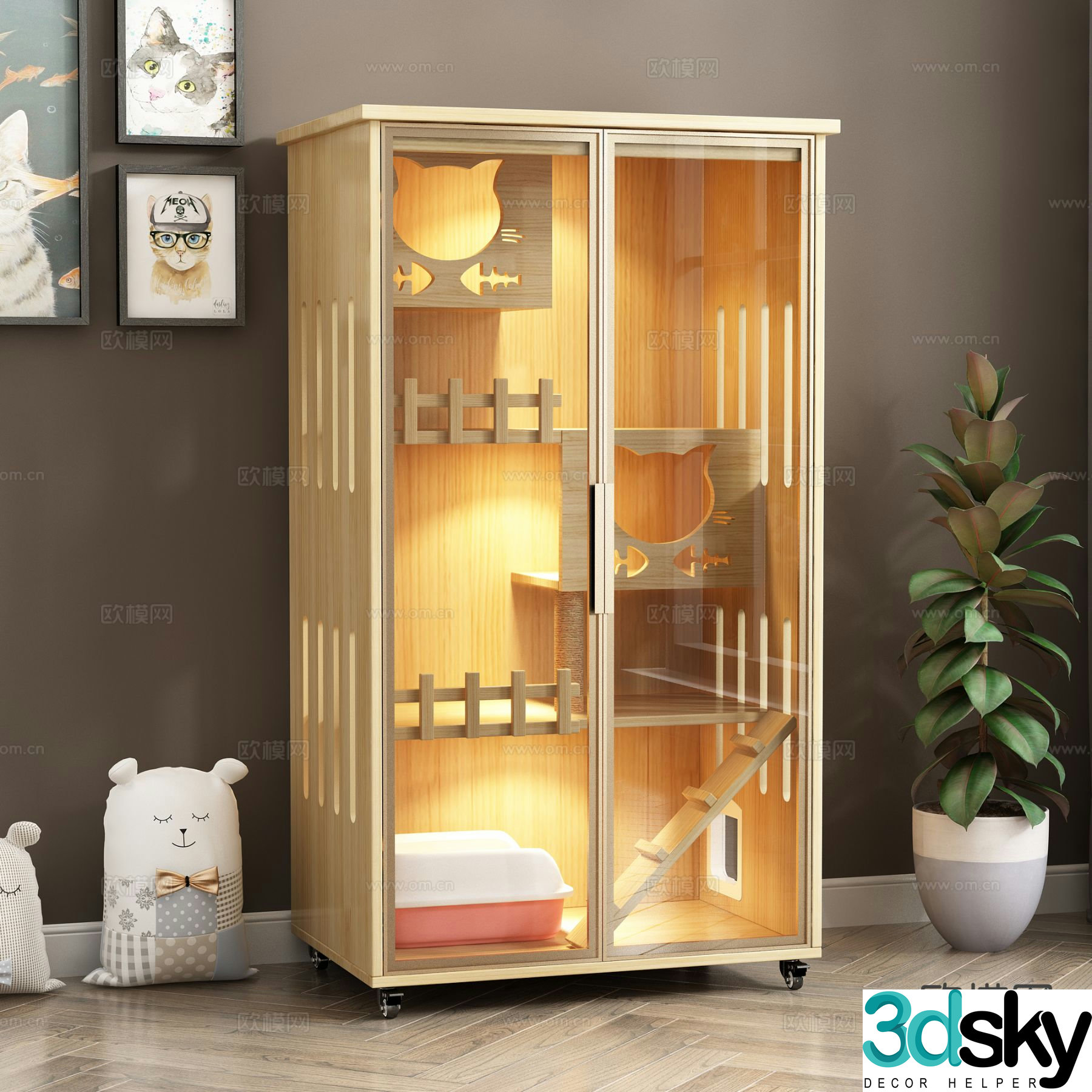Modern cat villa pet cabinet 3d model