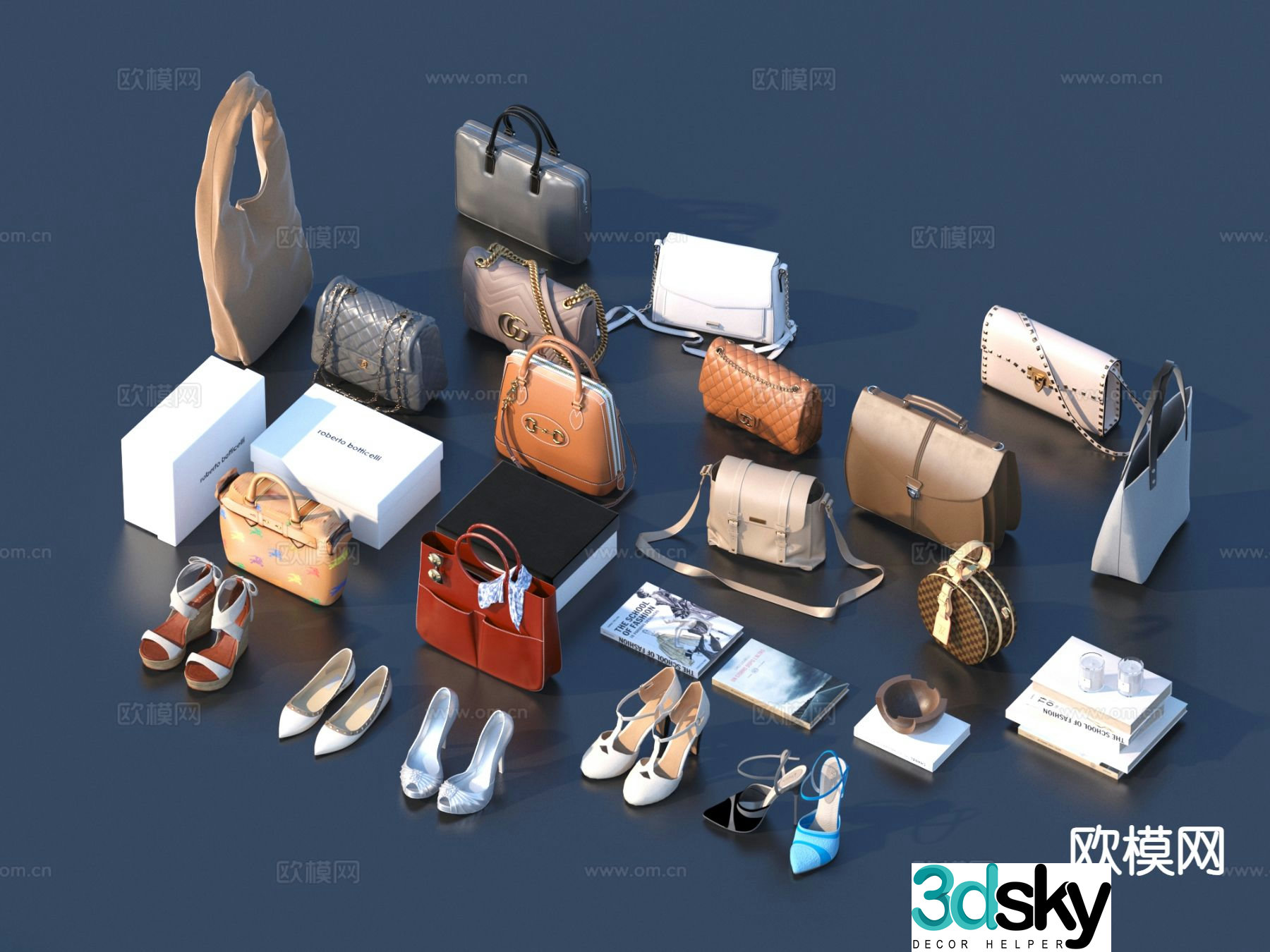 Backpack satchel shoes carton packaging box 3d model