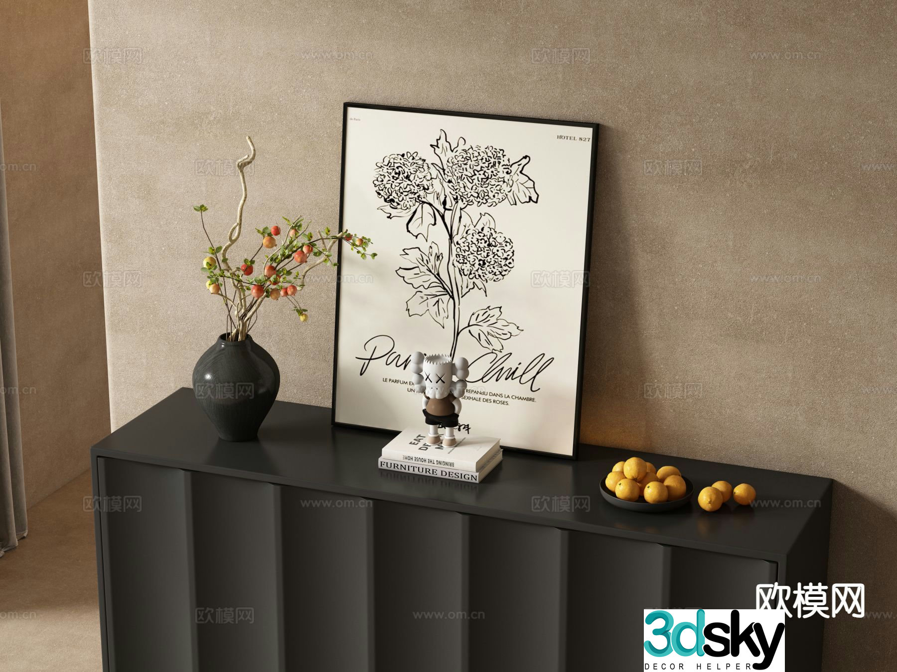 Medieval style decorative painting botanical painting 3d model