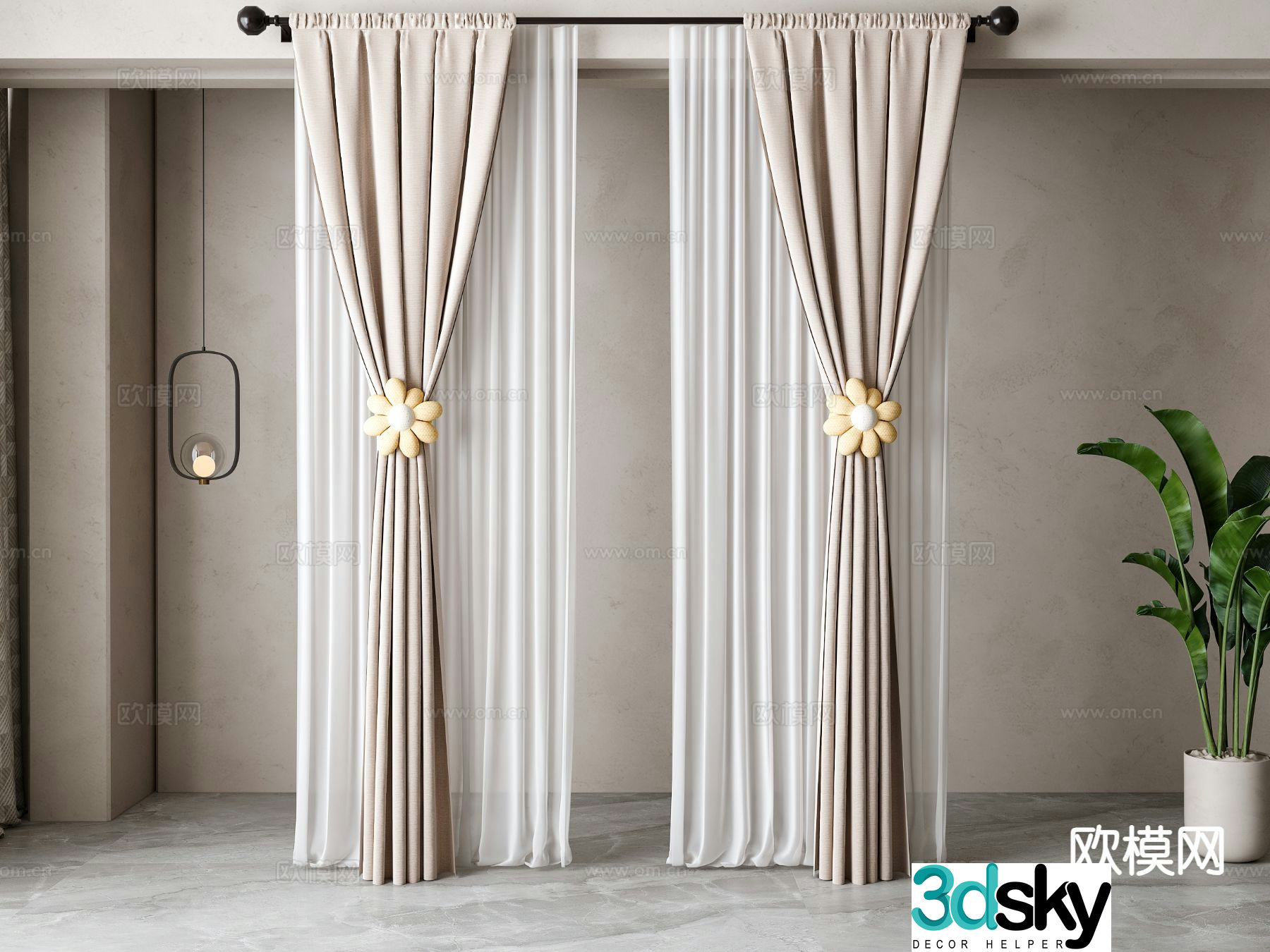 Modern fabric curtain gauze curtain 3d model