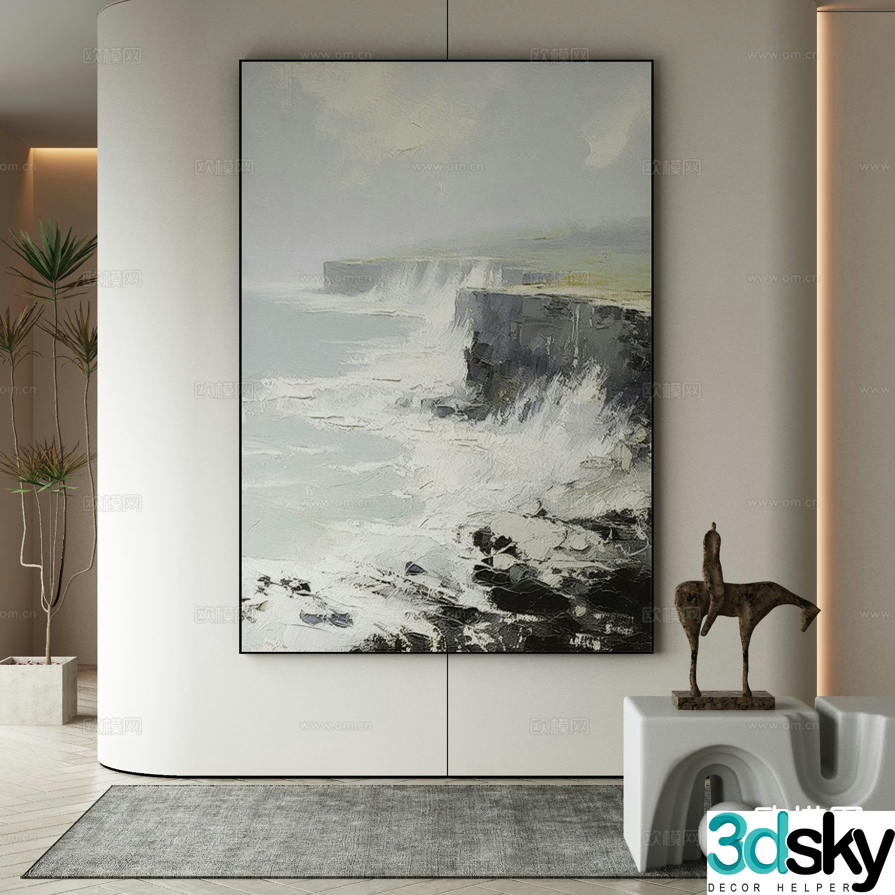 Modern decorative painting oil painting seaside hanging painting 3D model
