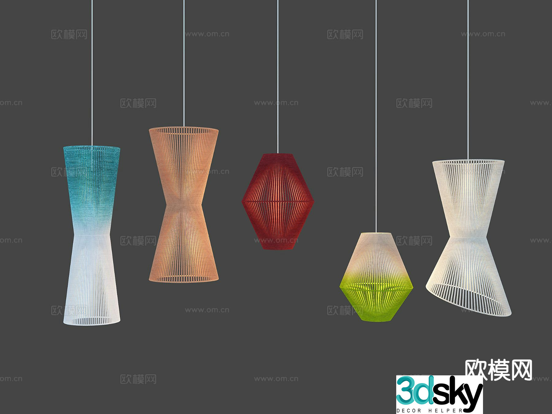 Modern chandelier gradient chandelier hemp rope chandelier 3d model