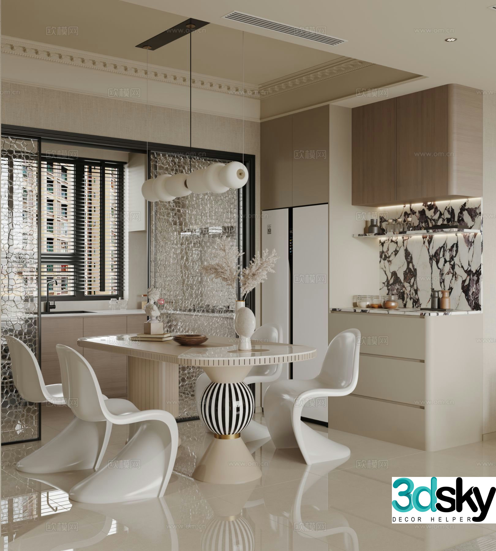 Cream style restaurant 3d model