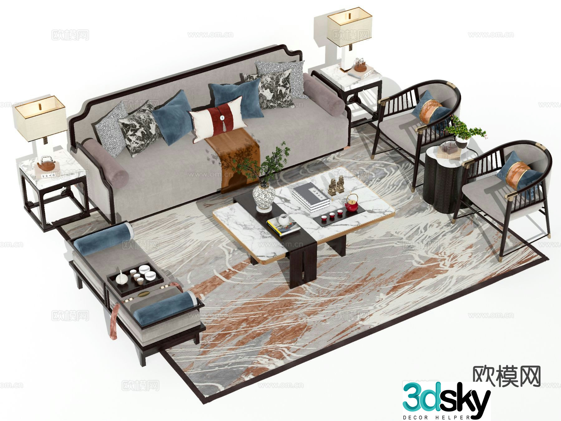 New Chinese style sofa modular sofa 3d model