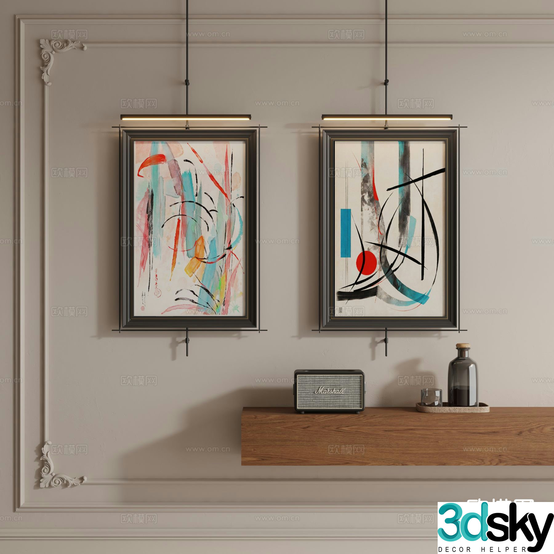 Medieval style hanging painting decorative painting metal rod hanging painting 3D model