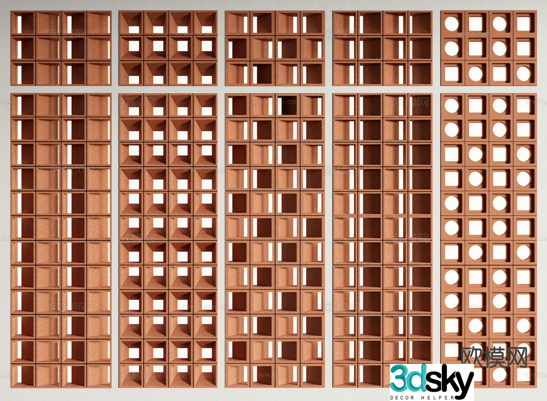 Hollow cement brick partition hollow brick flower tile red brick 3D model