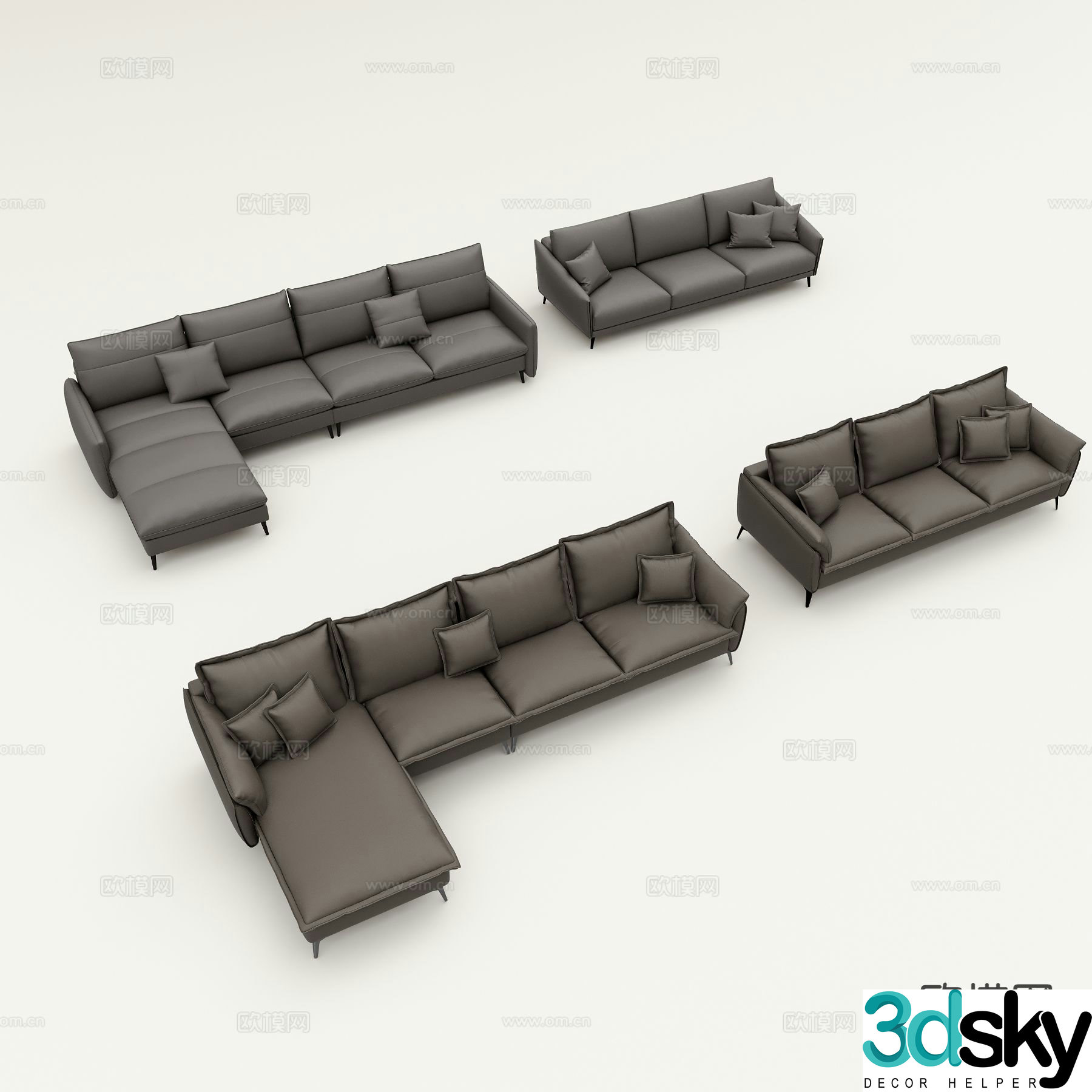 Modern leather sofa multi-person sofa three-person sofa 3d model