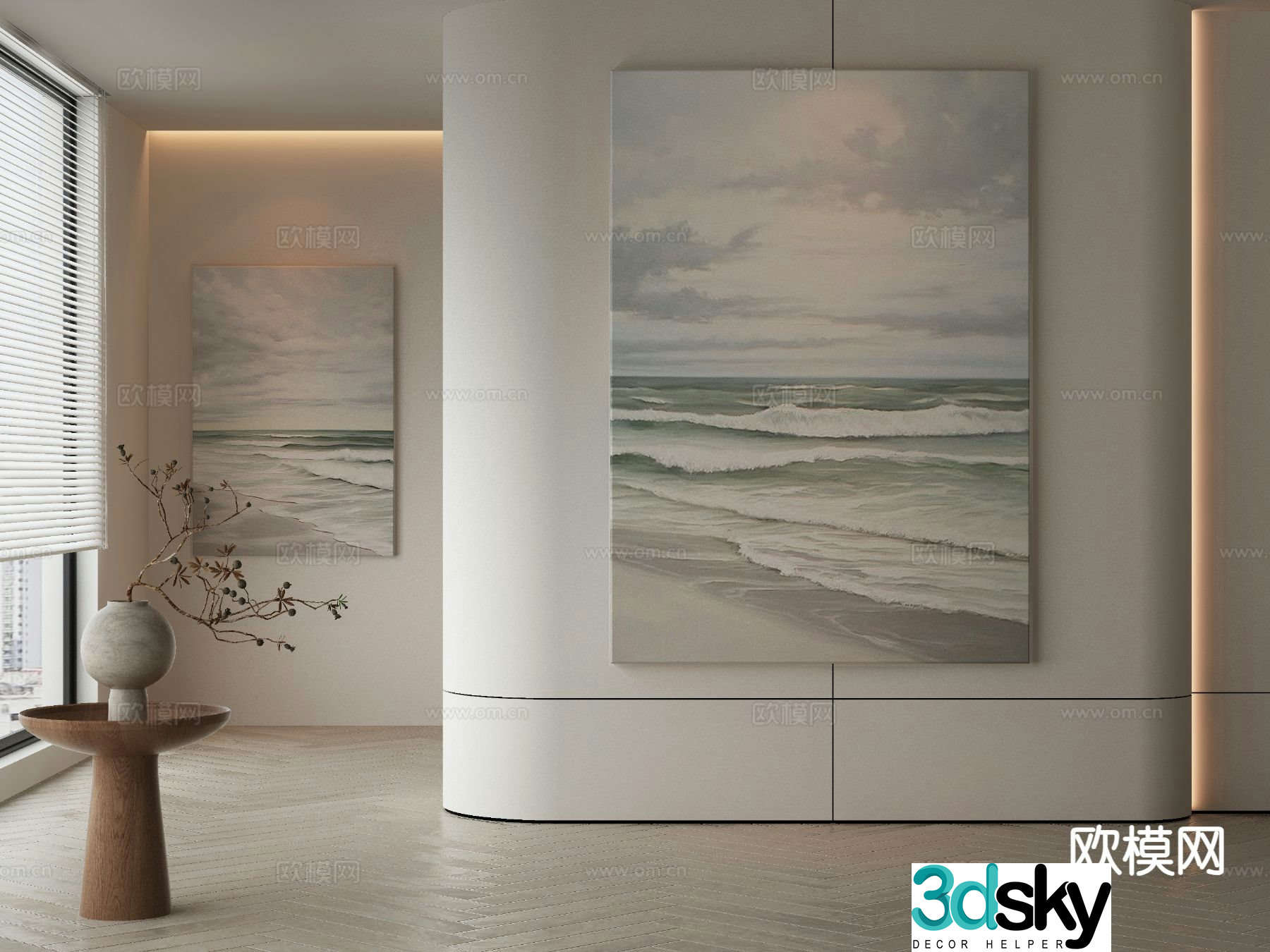 Modern decorative painting wave hanging painting 3d model