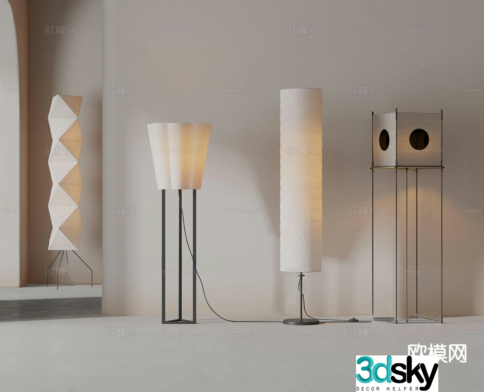 Japanese style floor lamp and paper floor lamp paper floor lamp 3d model