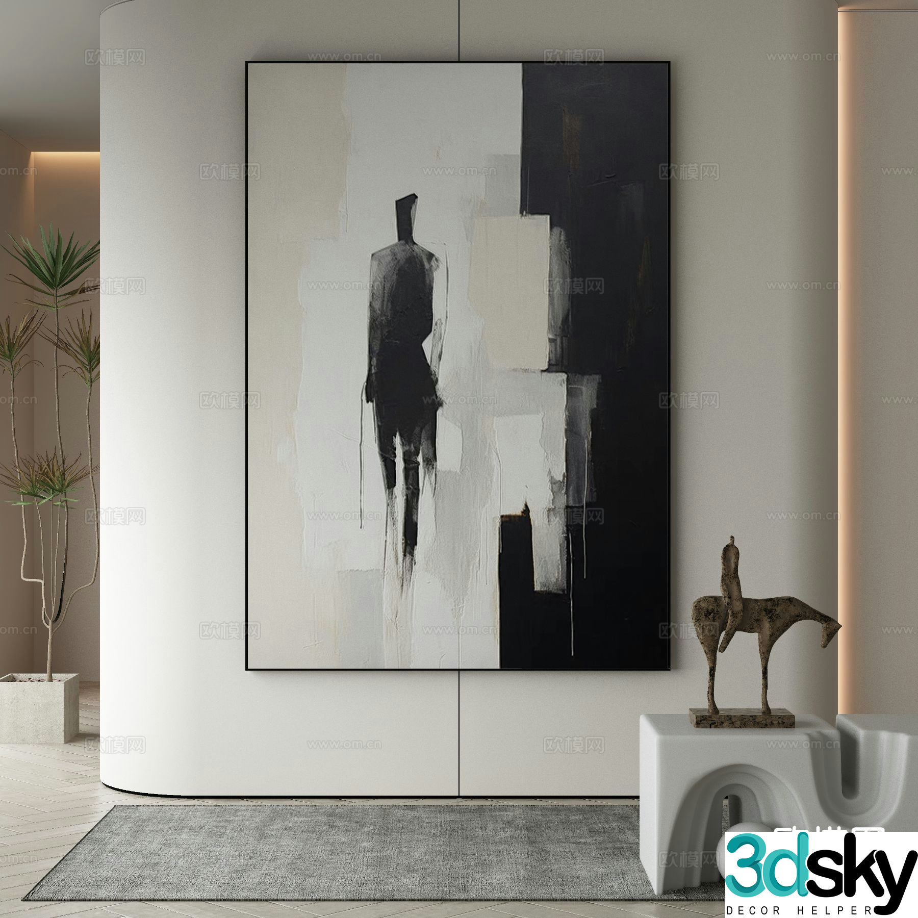 Modern decorative painting black and white decorative painting 3d model