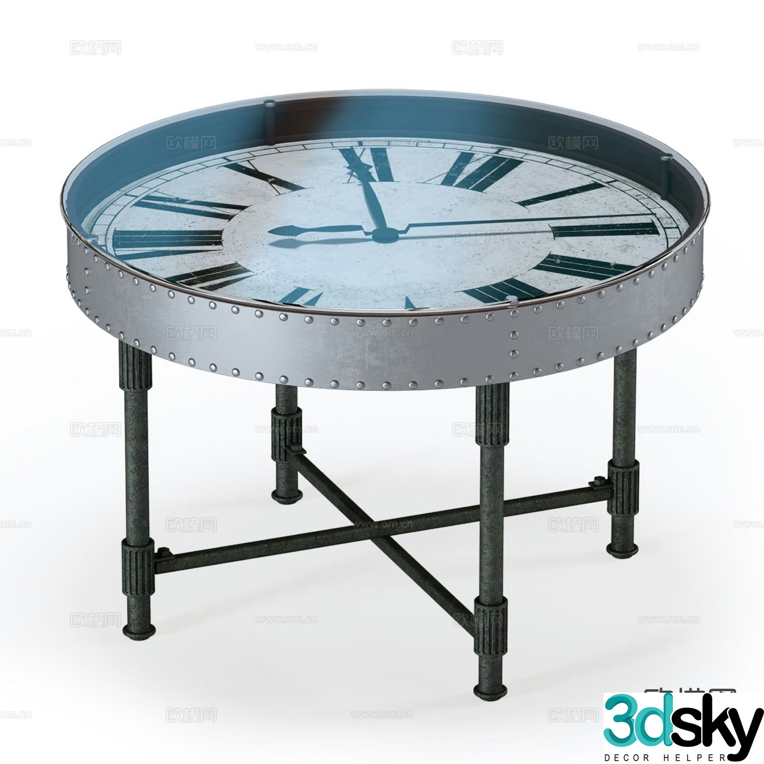 Industrial style side table corner table round table 3D model