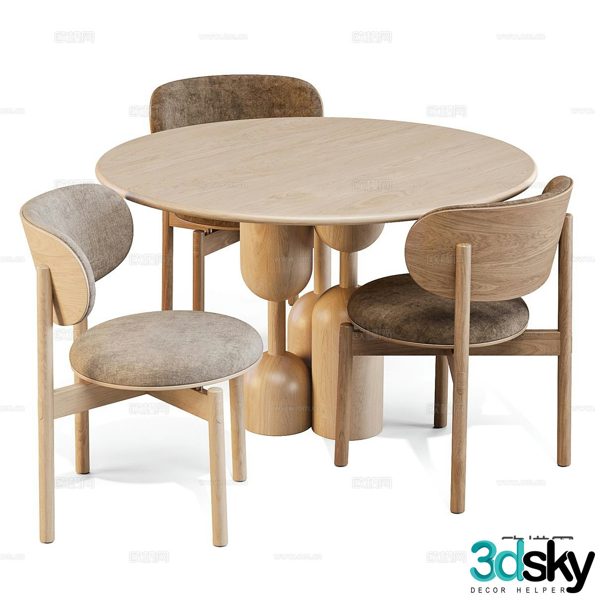 Wabi-sabi round dining table and chairs 3d model