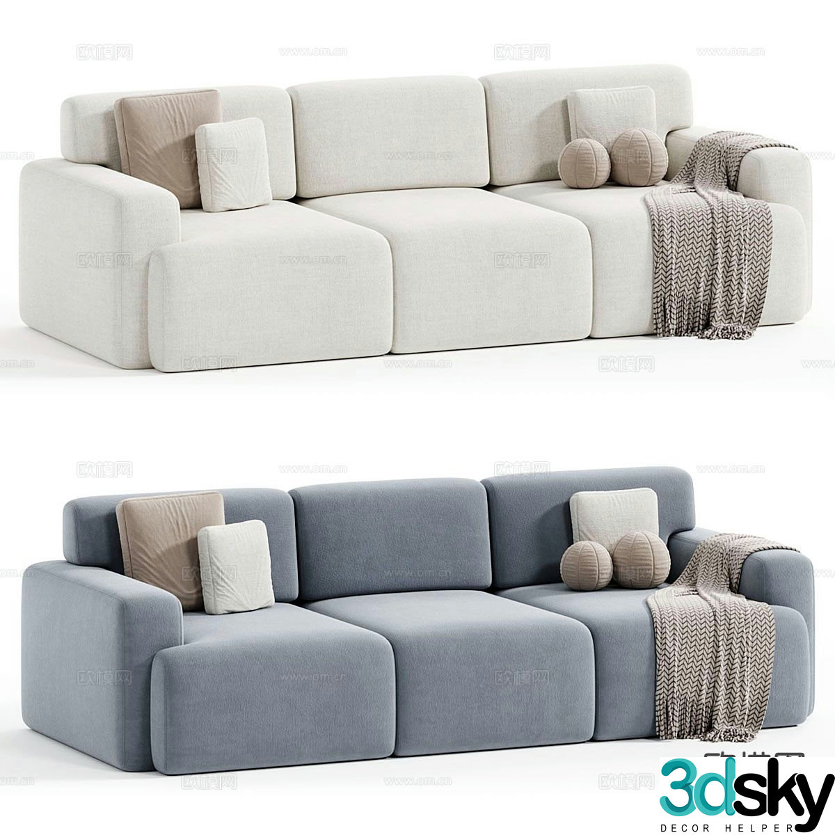 Modern fabric sofa three-seat sofa 3d model