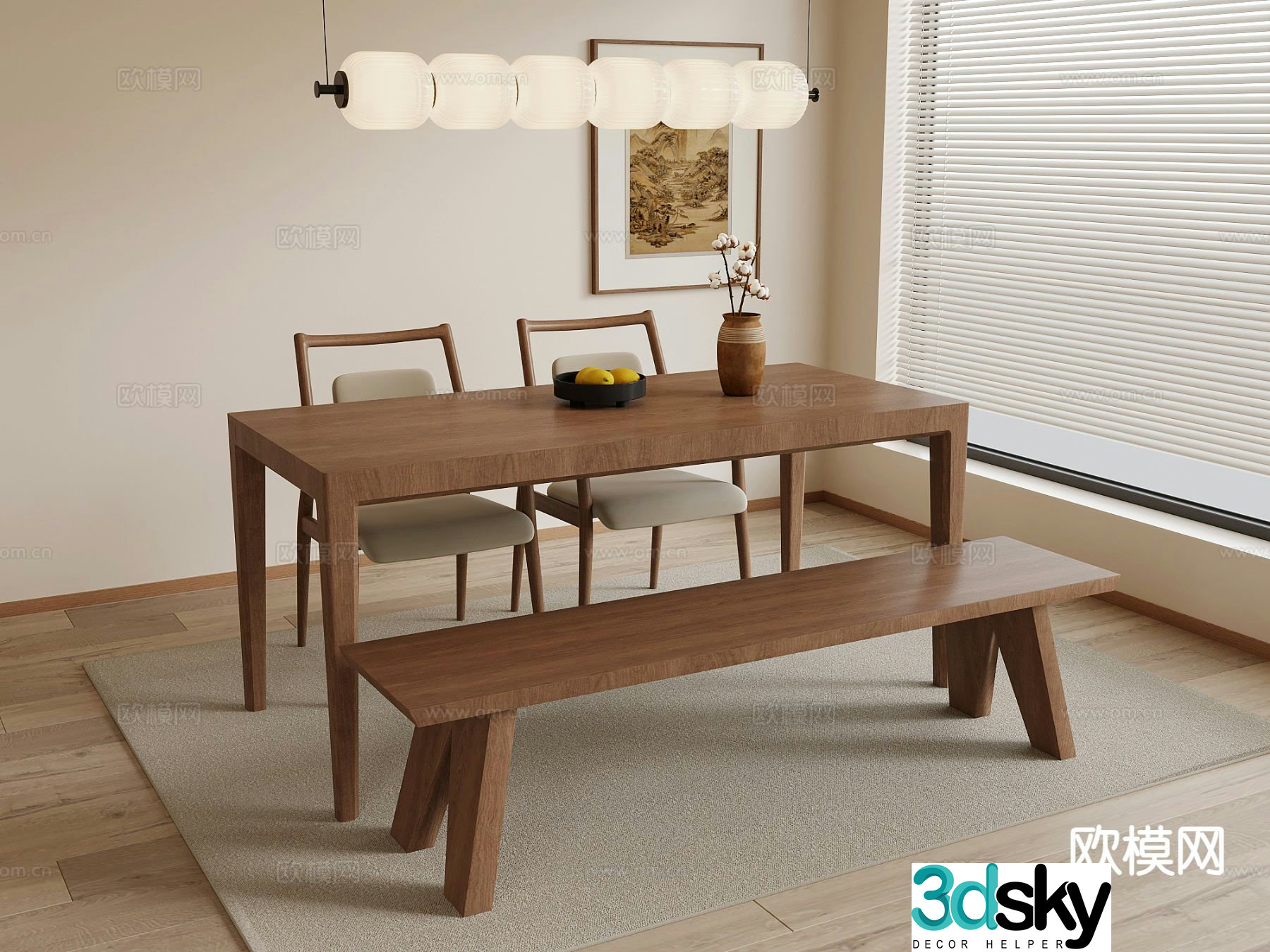 Medieval style dining table and chairs 3d model