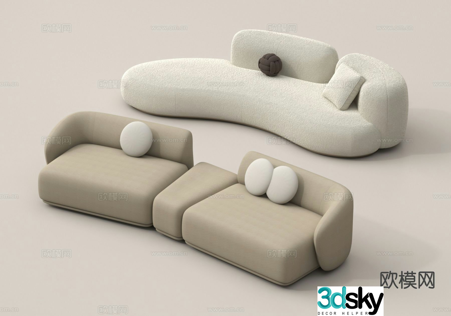 Modern multi-seater sofa curved sofa 3d model