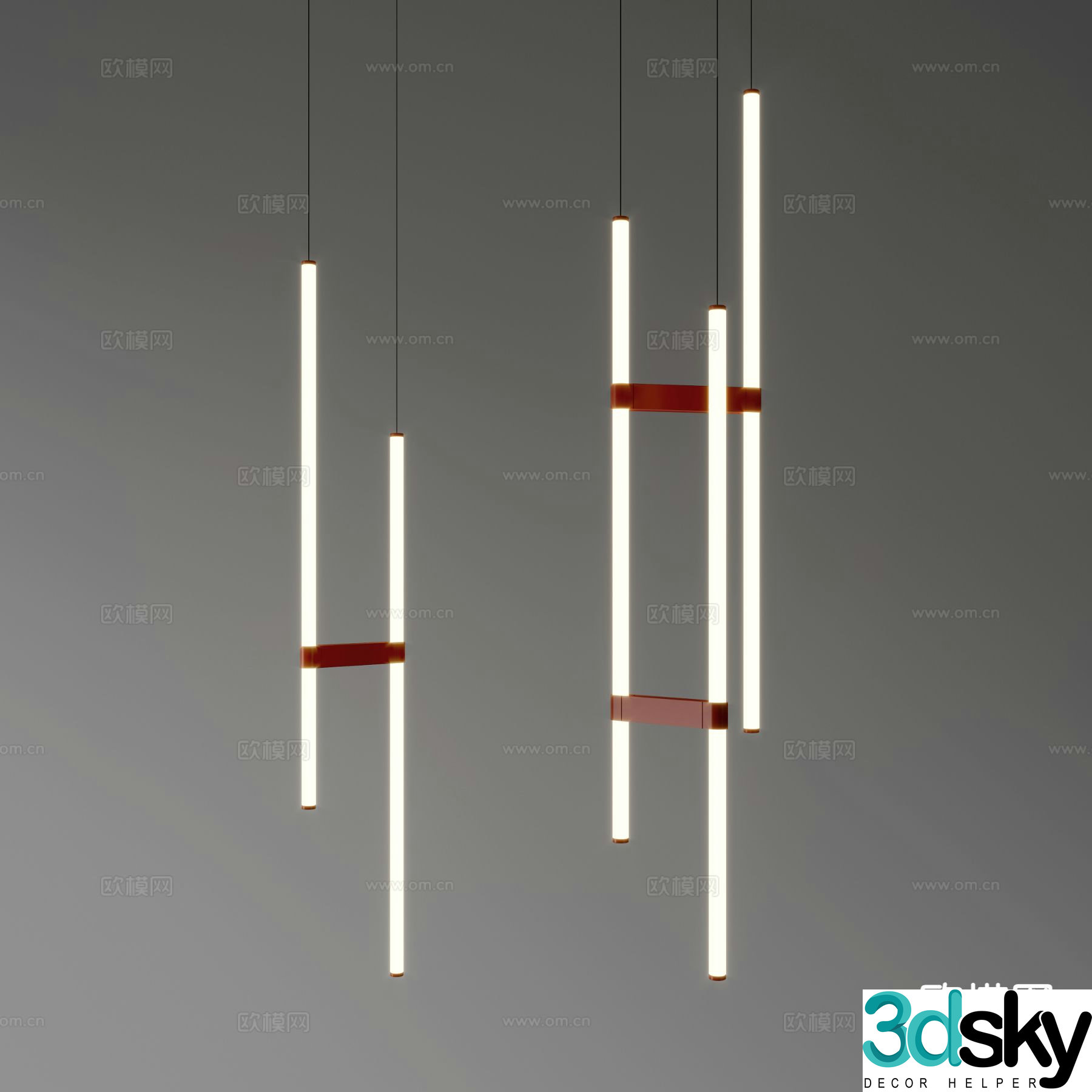 Modern long chandelier 3d model