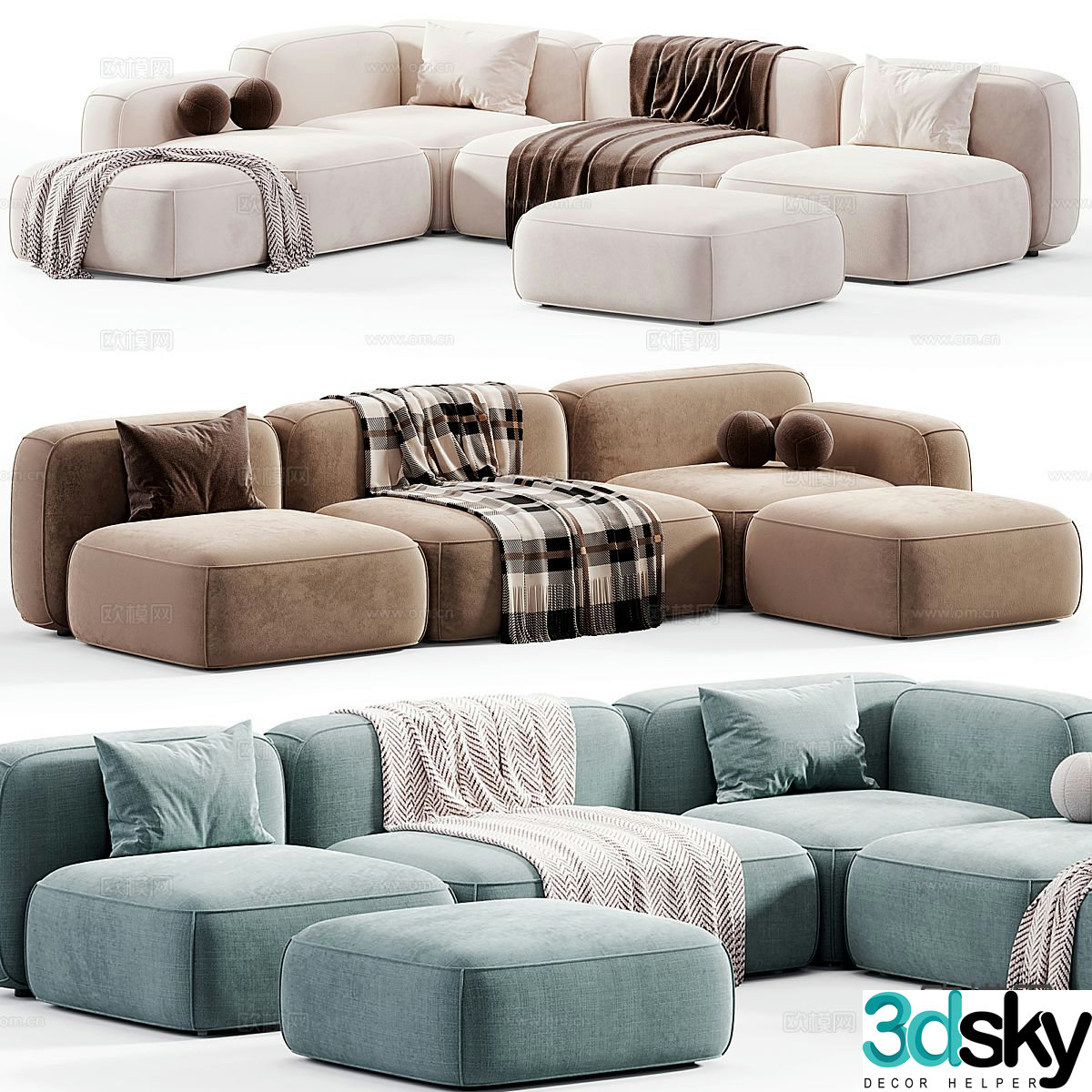 Cream style sofa multi-person sofa 3d model