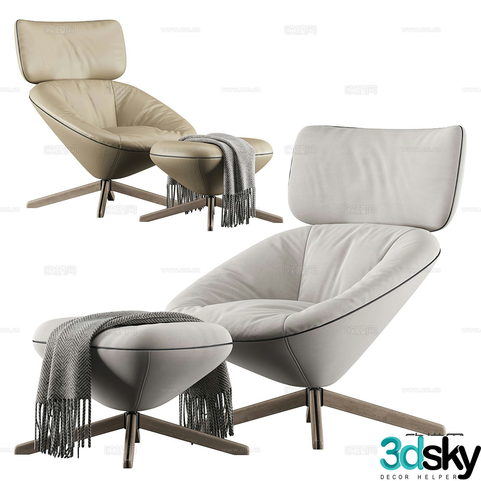 modern chair leisure chair footrest 3d model