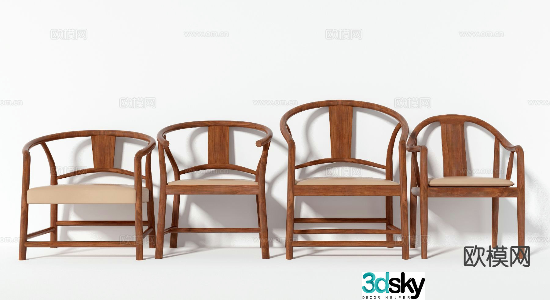 Nordic leisure chair solid wood chair arm chair 3d model