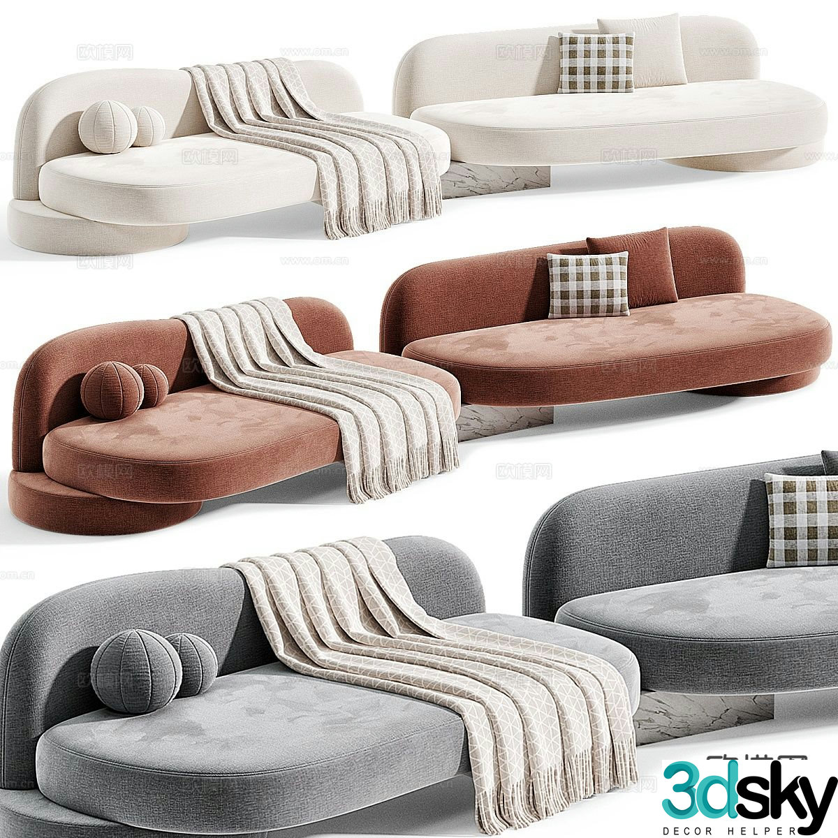 Cream style sofa multi-person sofa 3d model