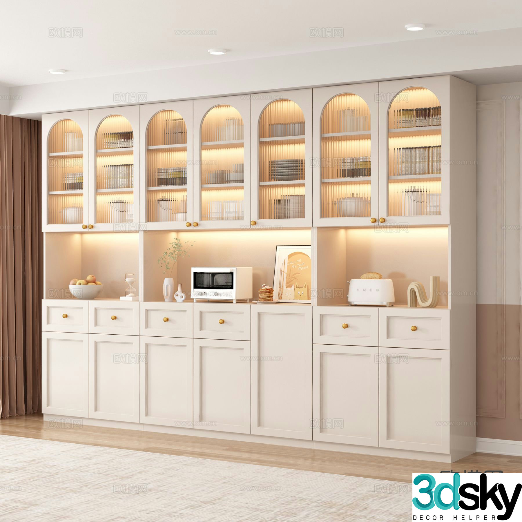 Cream style wine cabinet sideboard 3d model