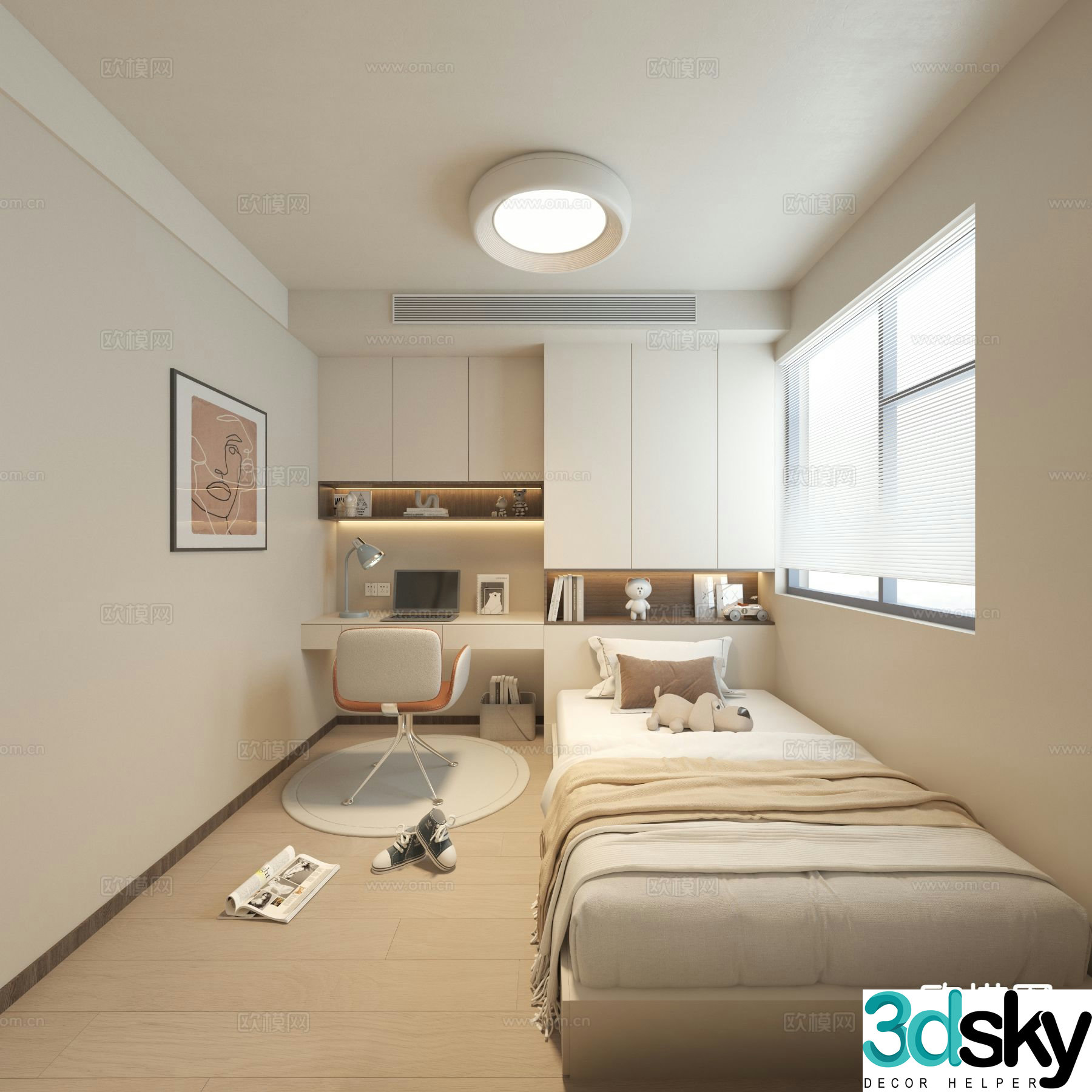 Cream style tatami bedroom 3d model