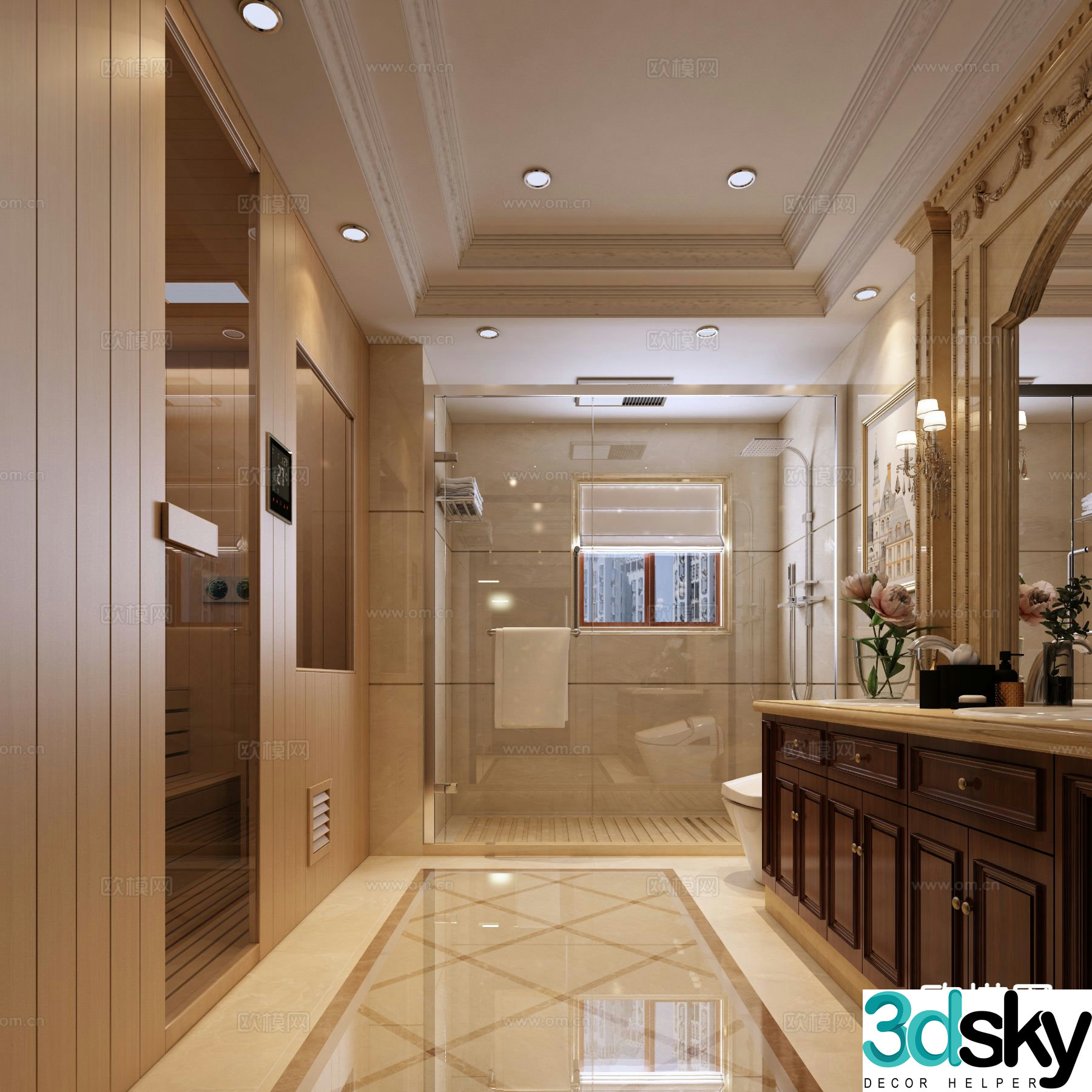 European style villa bathroom bathroom 3d model
