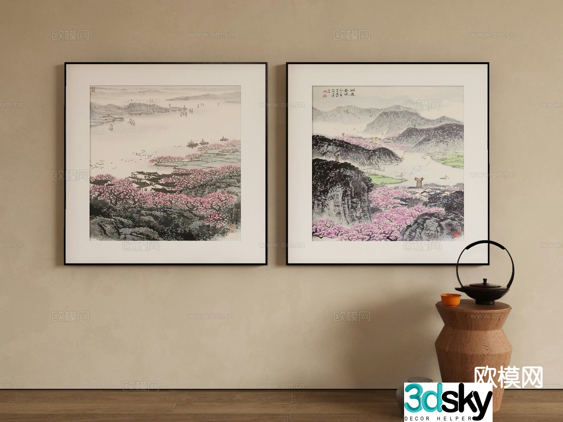 New Chinese style decorative painting ink painting Zen hanging painting 3D model