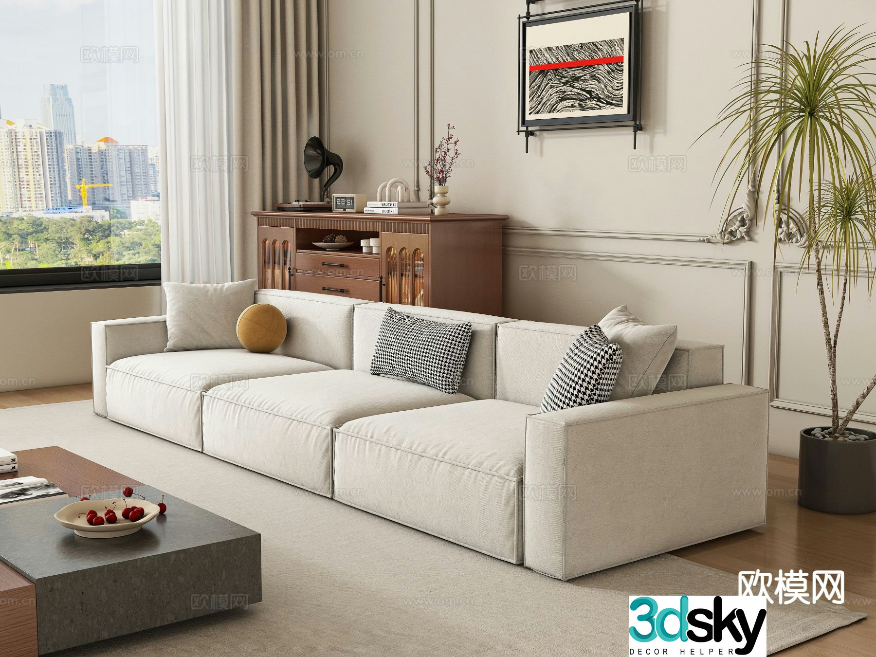 Modern three-seat sofa technology cloth sofa 3d model