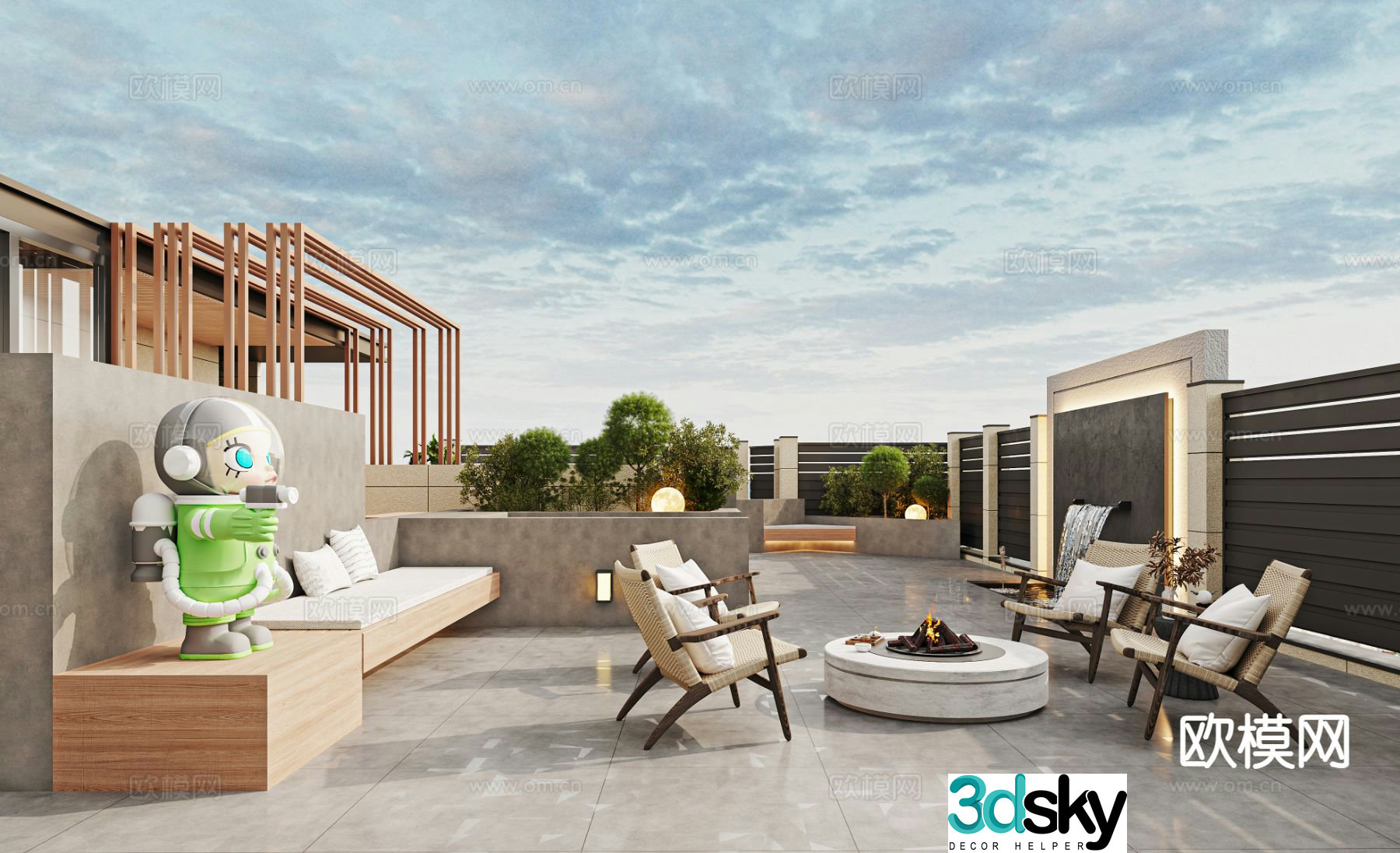 Modern leisure balcony rooftop terrace 3d model