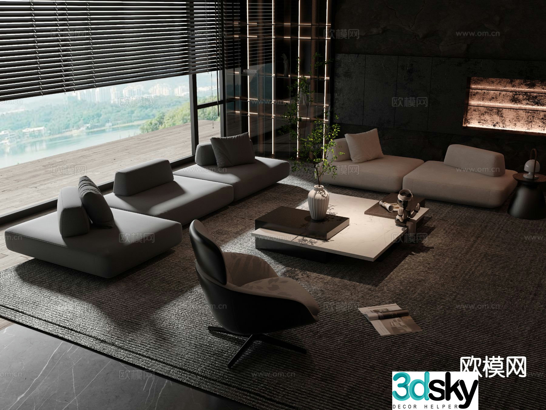 Italian style modular sofa high-end gray sofa 3D model