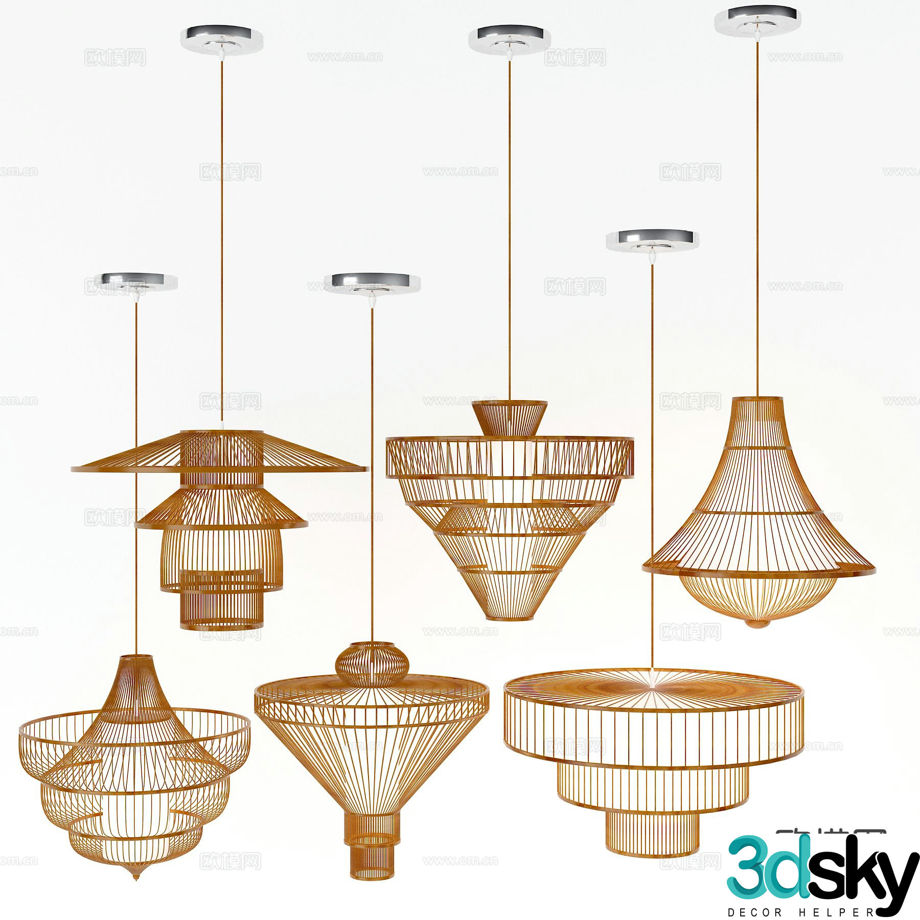 Chinese rattan chandelier mesh hollow chandelier 3d model