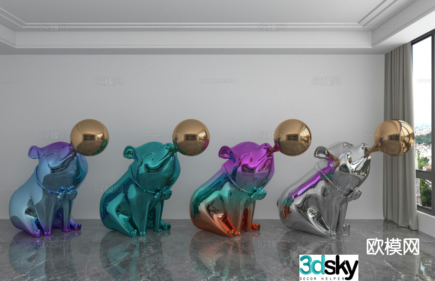 Modern pet pig sculpture ornament 3D model