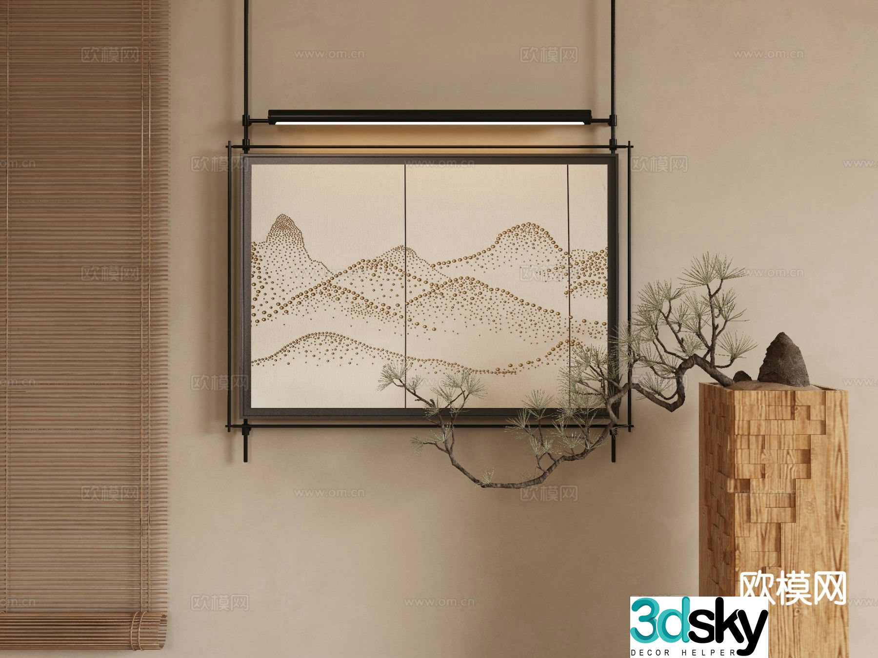 New Chinese style decorative painting Zen hanging painting 3D model