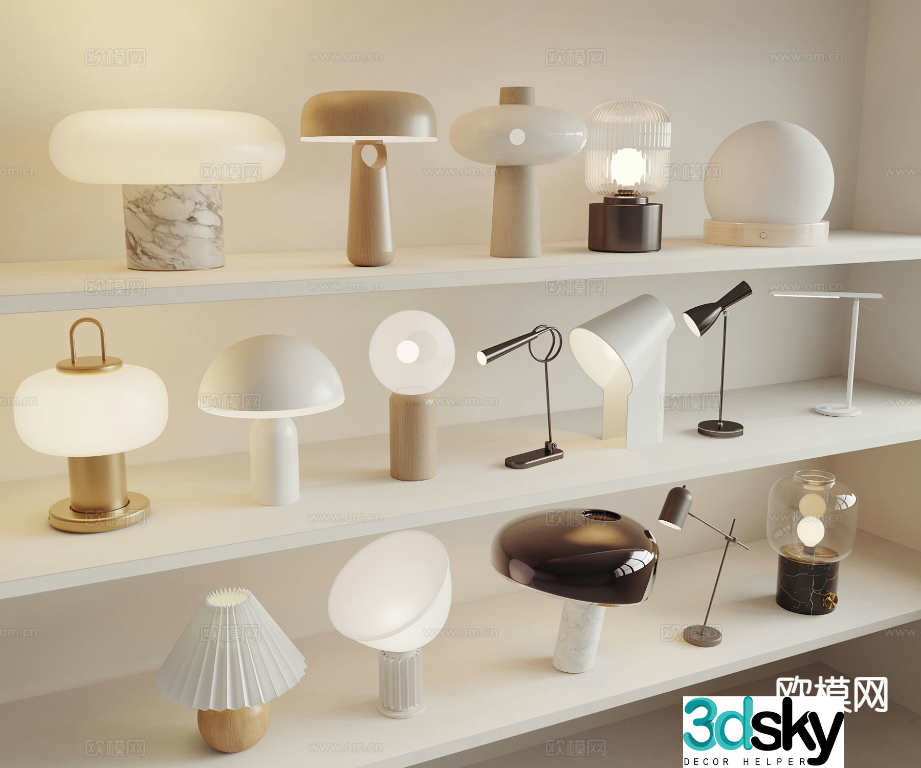 Cream style desk lamp mushroom lamp 3d model