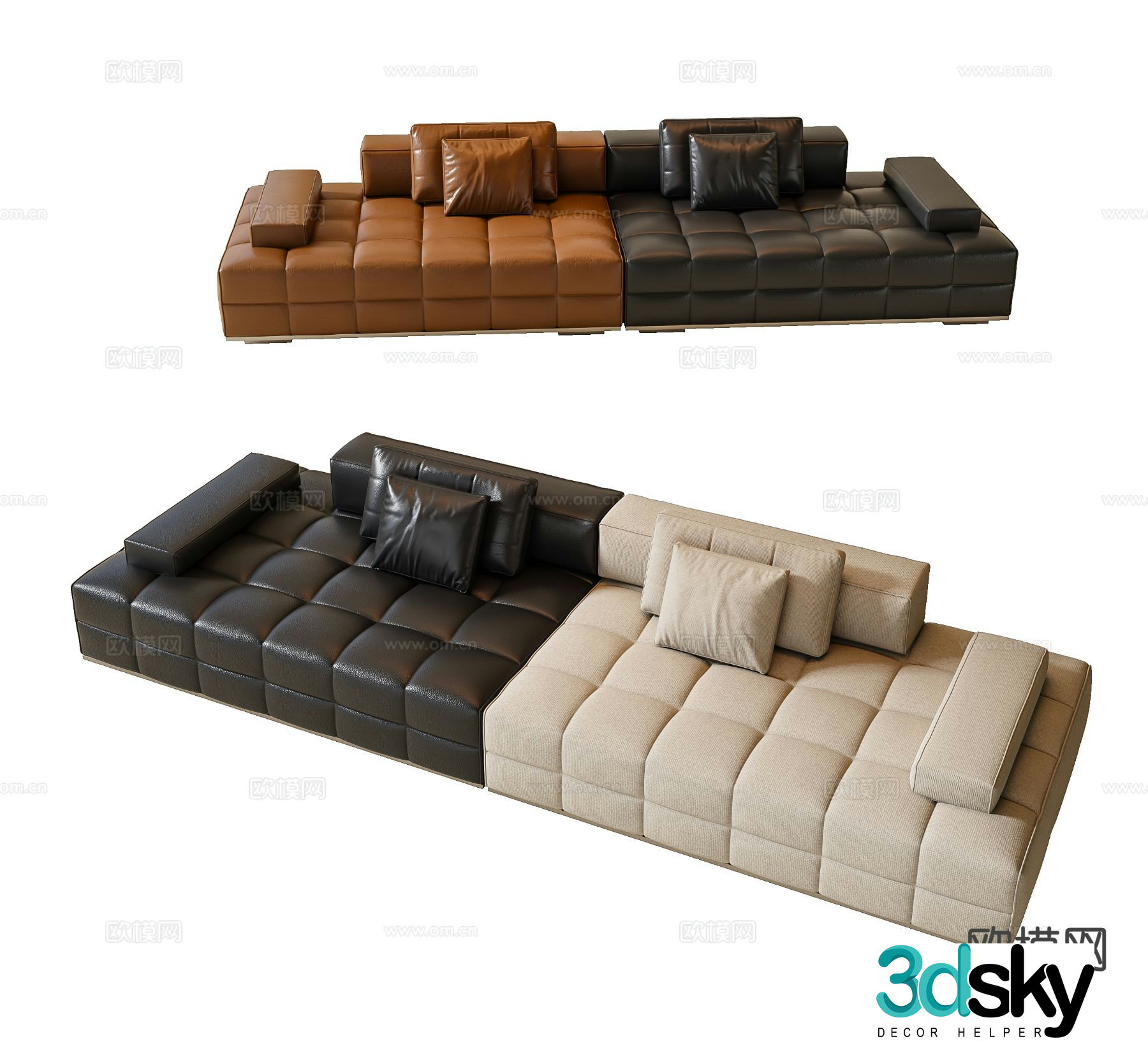 Italian double sofa contrasting color sofa 3d model