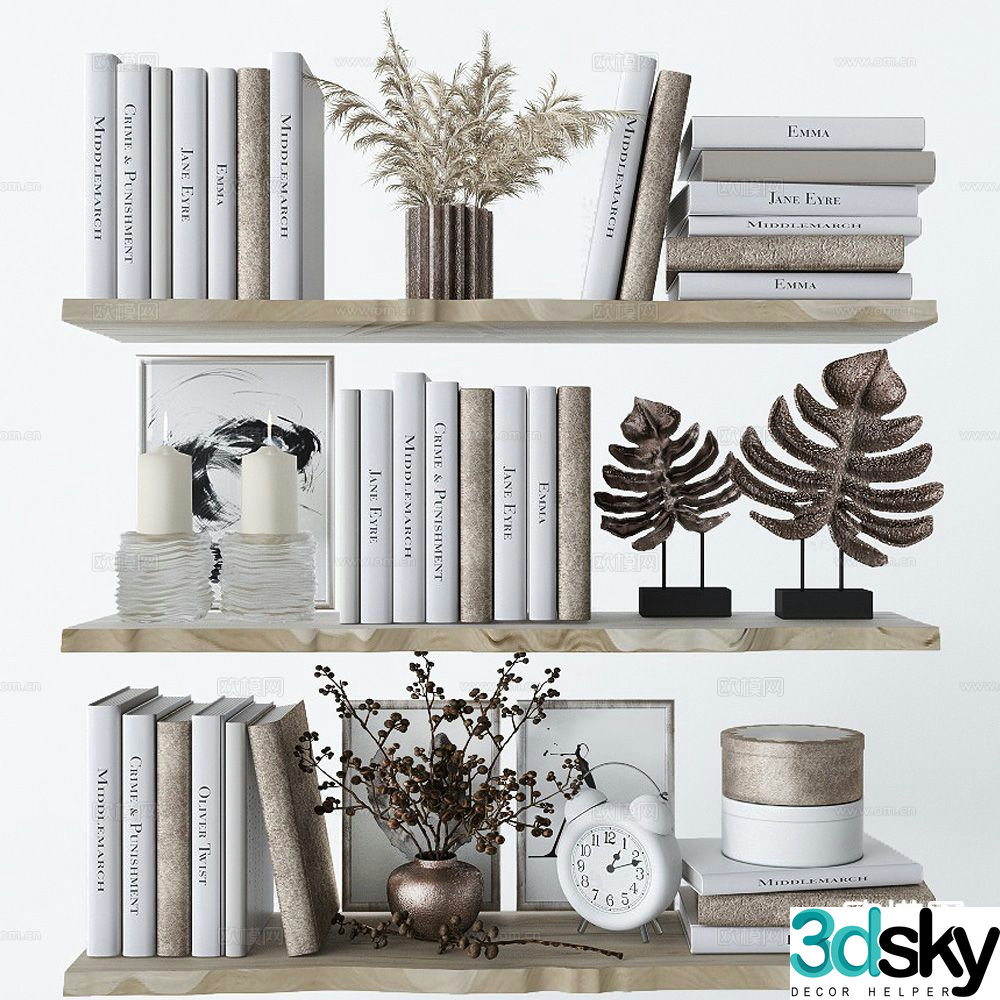Modern decorations ornaments books vases 3d model