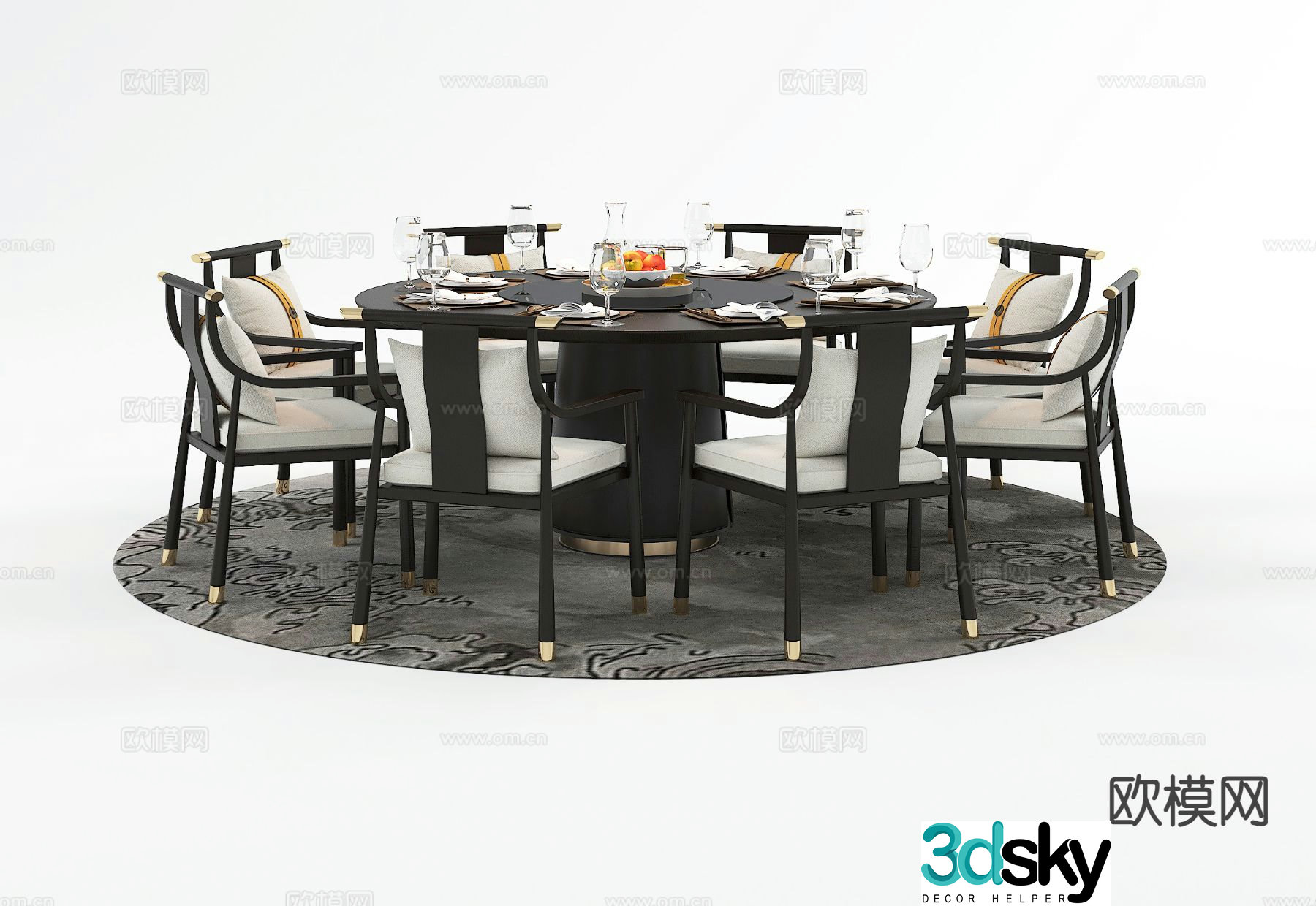 New Chinese style dining table and chairs round dining table 3d model