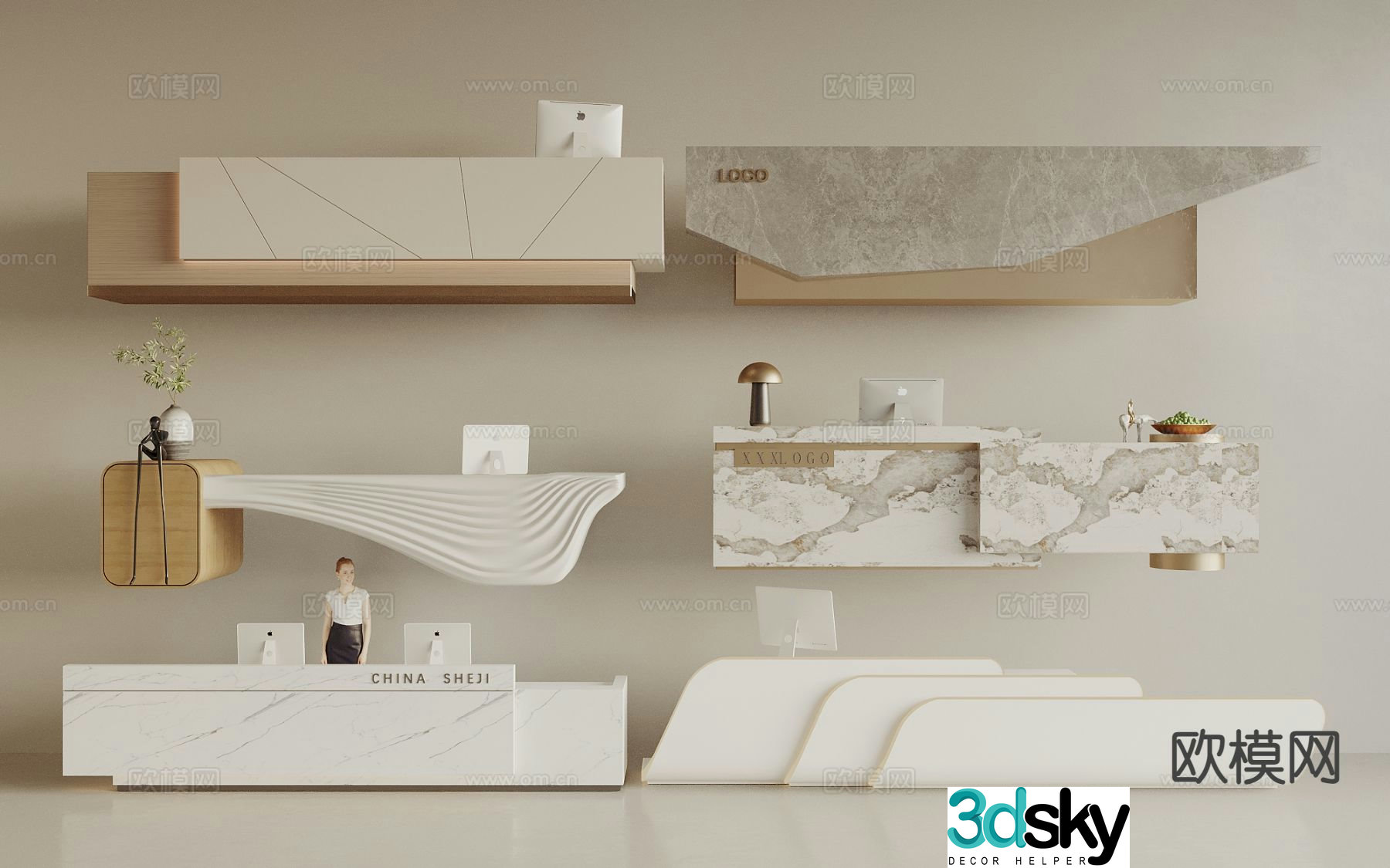 Modern front desk reception desk marble service desk 3d model