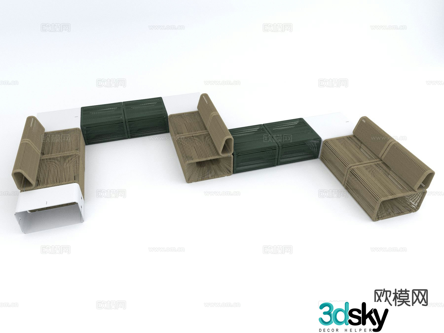 Modern outdoor sofa modular sofa rope sofa 3d model