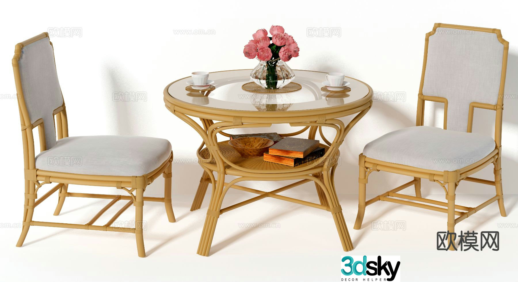 Wabi-sabi round dining table and chairs 3d model