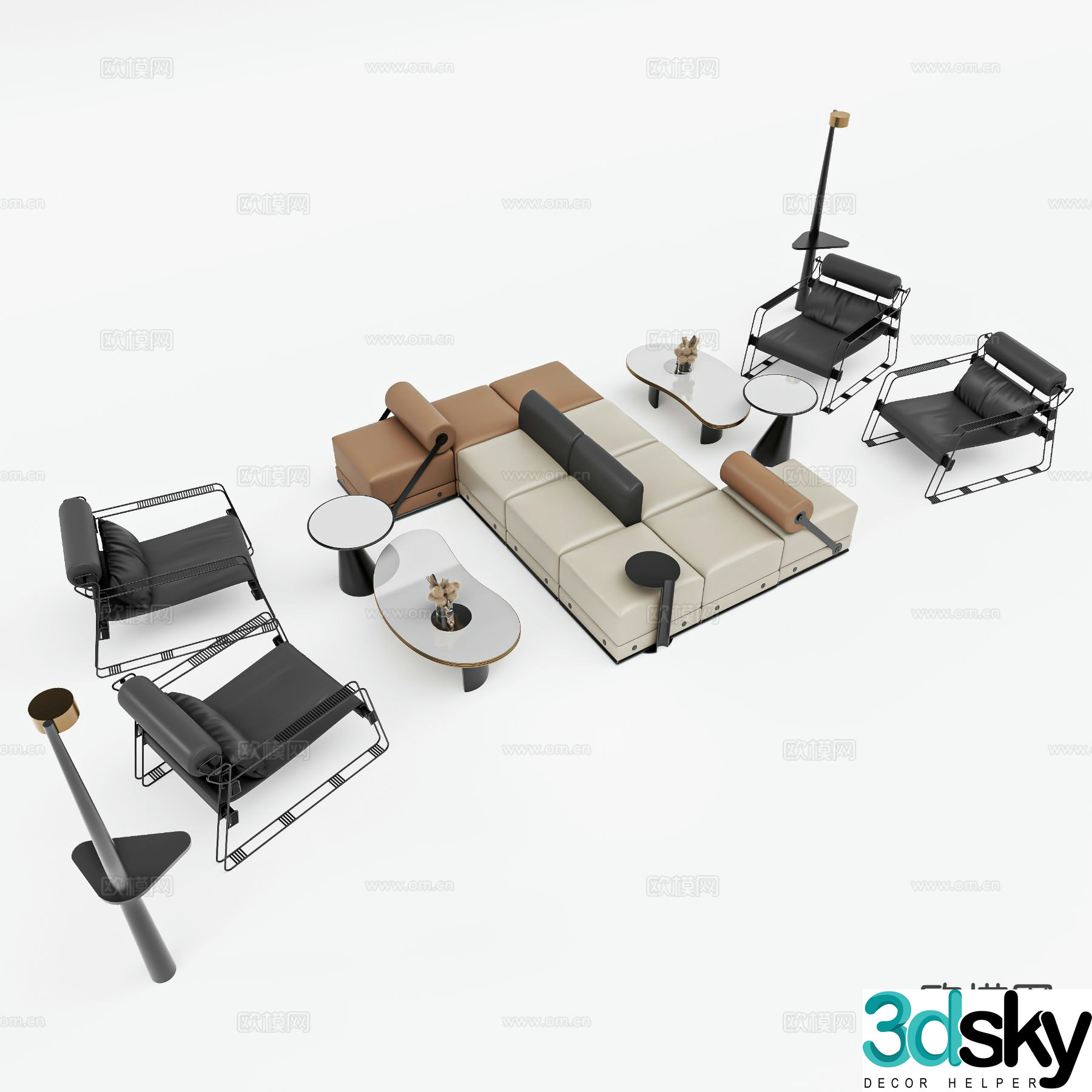 Modern multi-seater sofa modular sofa 3d model