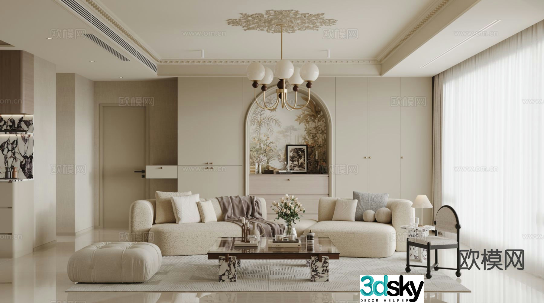 Cream style living room 3d model