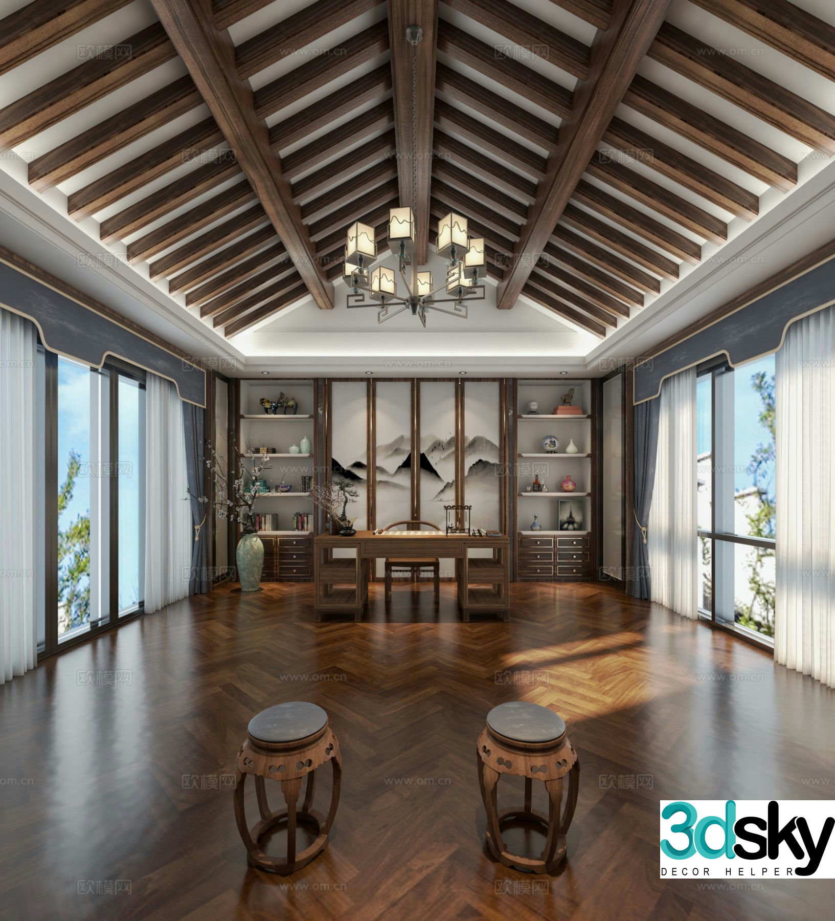 New Chinese style study 3D model