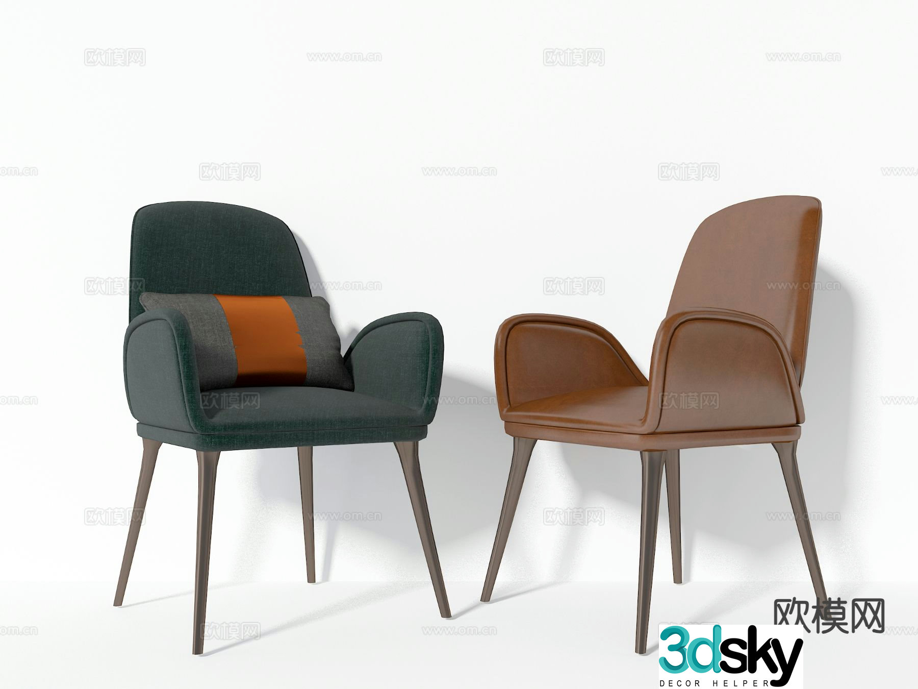 Nordic fabric chair leather chair dining chair 3d model