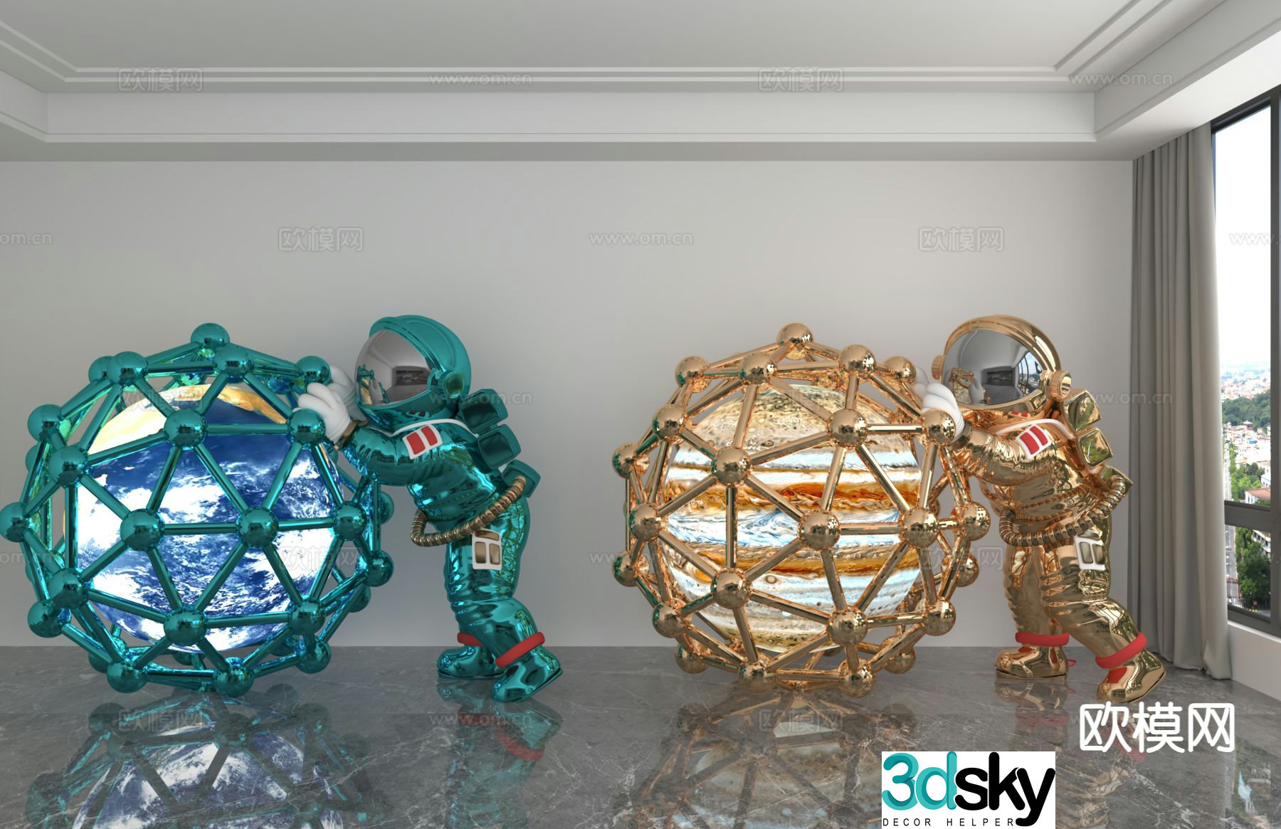 Modern laser astronaut trendy ornament 3D model
