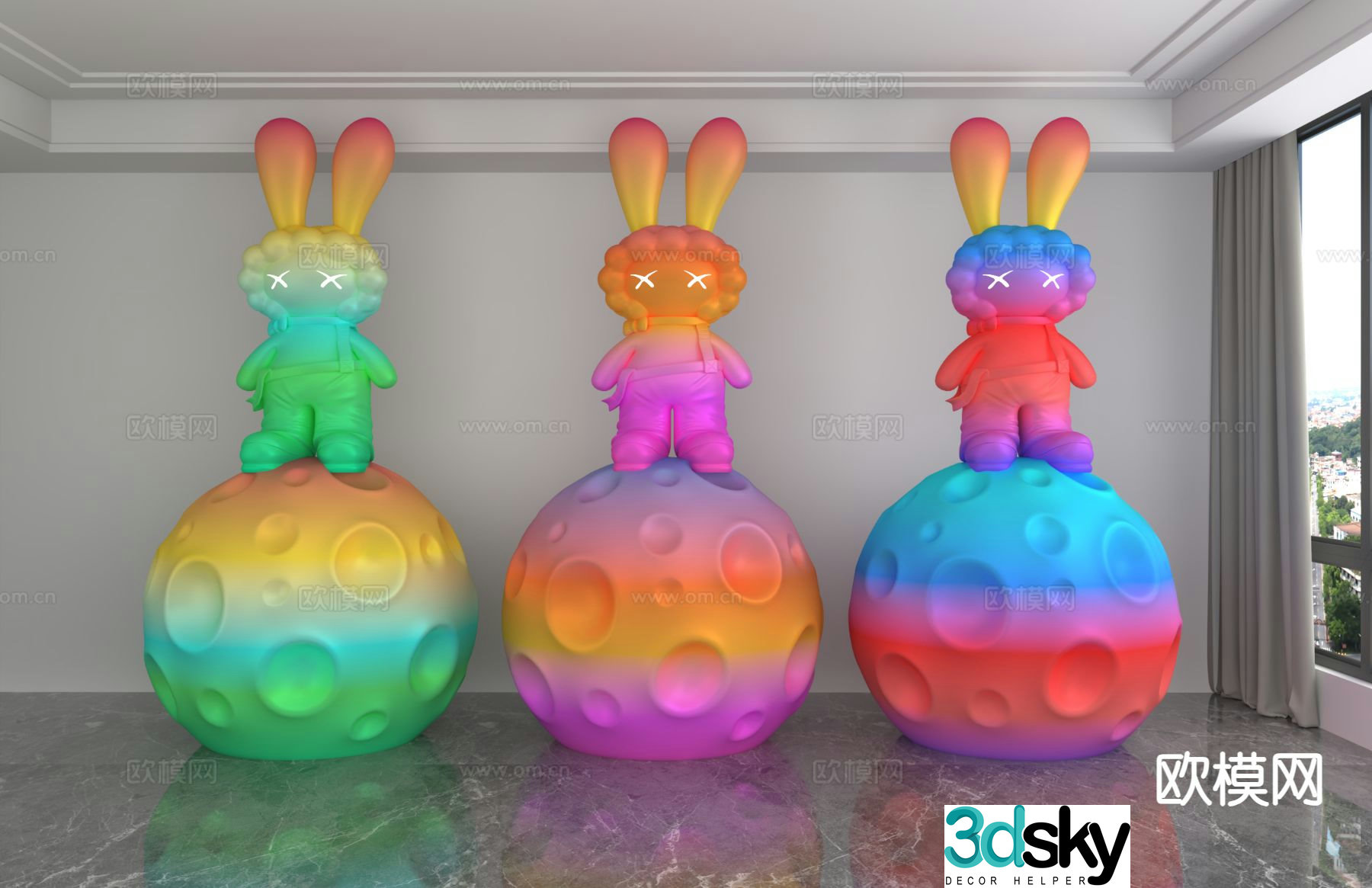 Modern colorful rabbit doll trendy ornaments 3D model