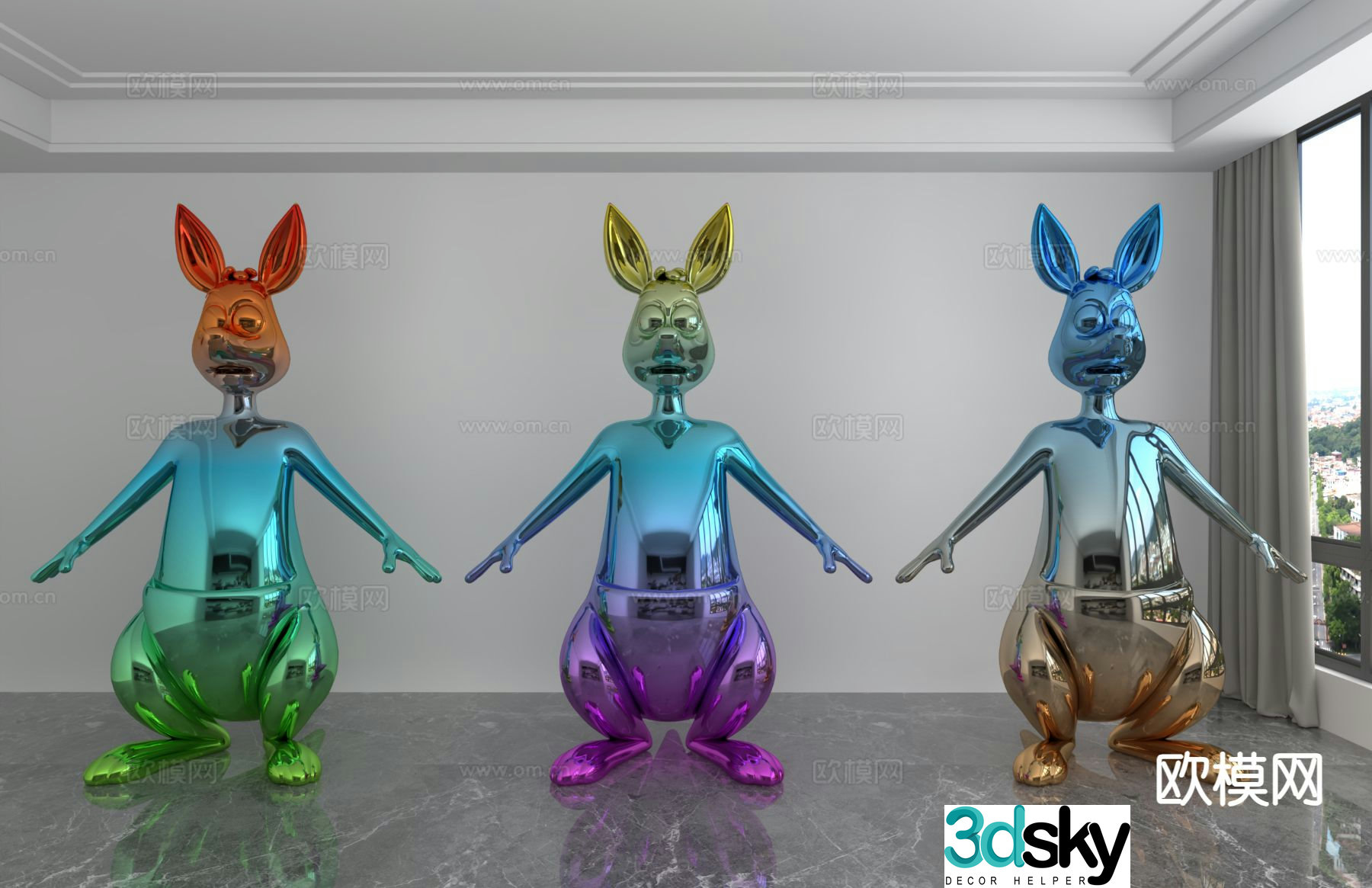 Modern colorful laser rabbit trendy ornament 3D model