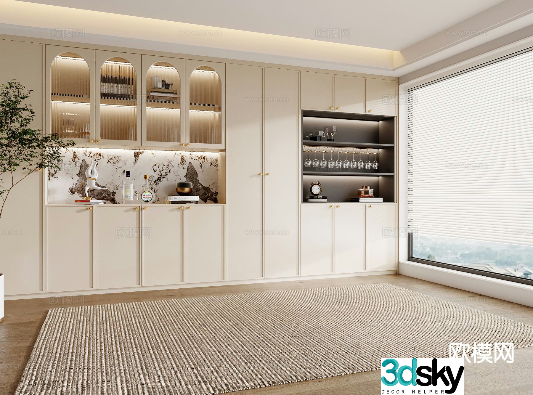 Cream style wine cabinet sideboard 3d model