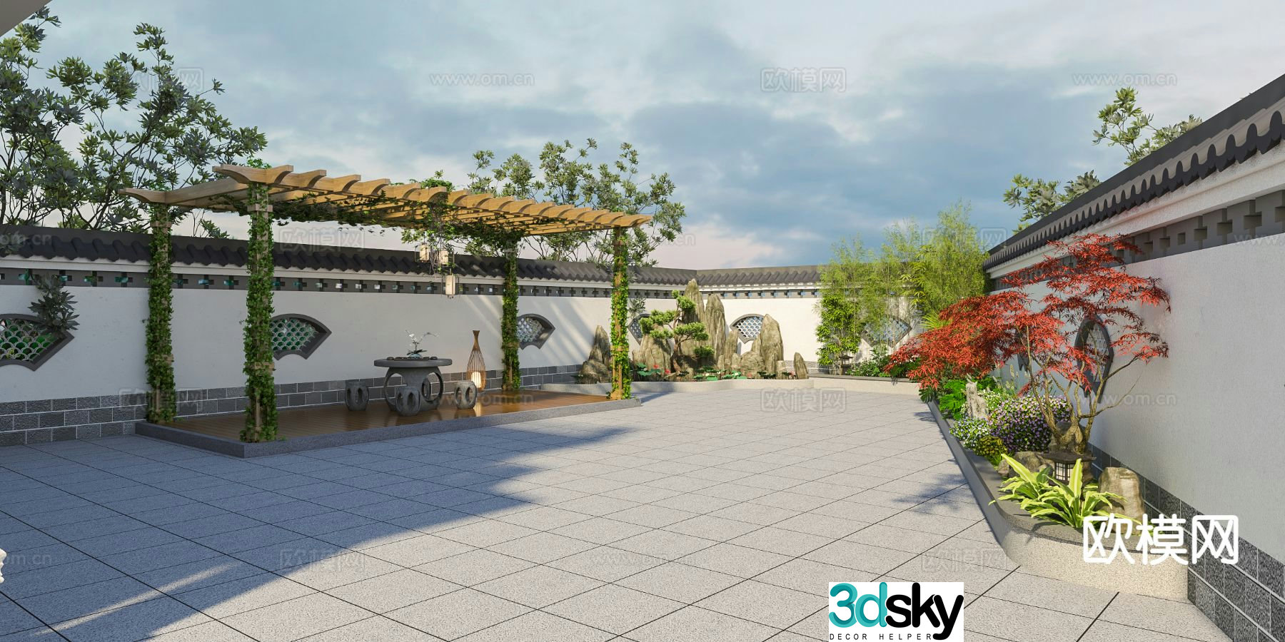 Chinese courtyard landscape rockery 3D model